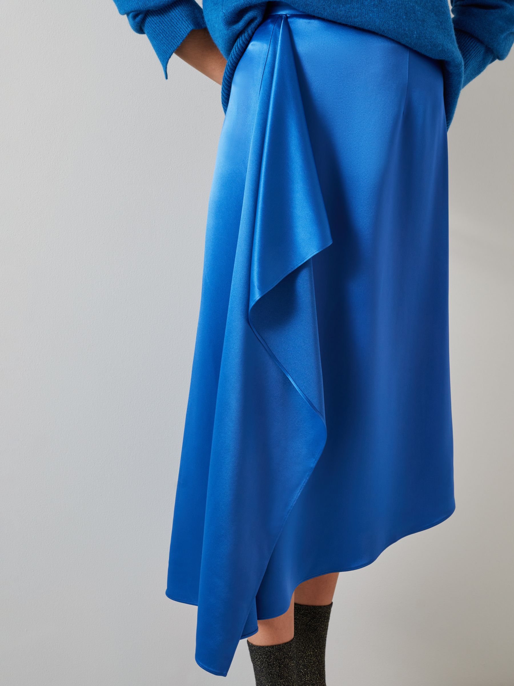 Buy L.K.Bennett Zoe Slip Ruffle Detail Midi Skirt, Blue Online at johnlewis.com
