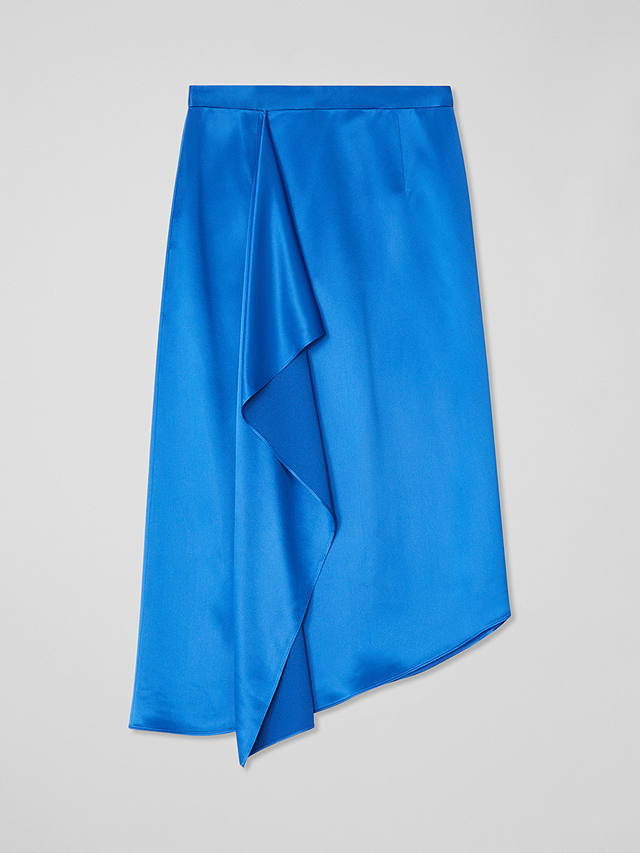 L.K.Bennett Zoe Slip Ruffle Detail Midi Skirt, Blue