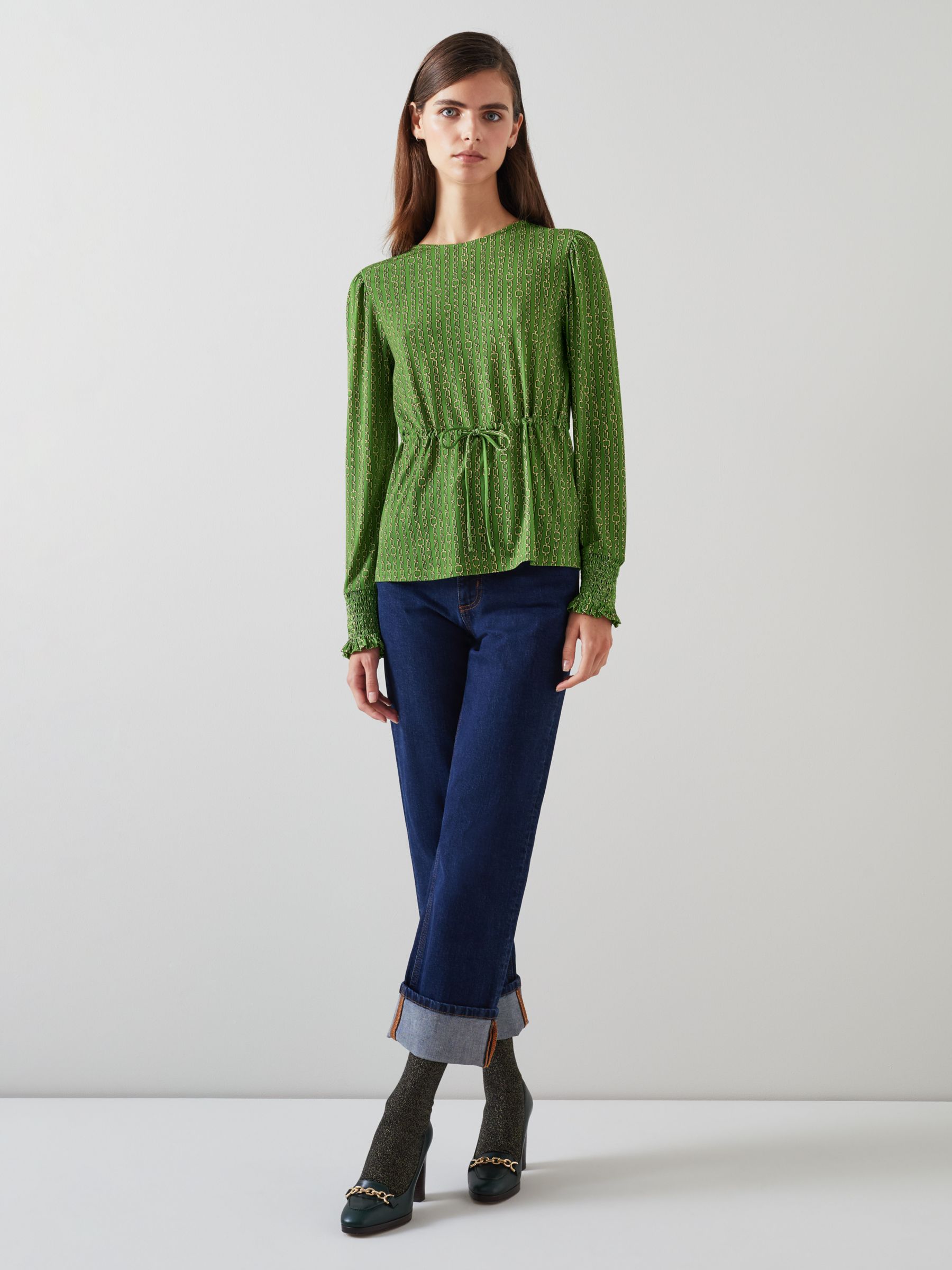 L.K.Bennett Ellie Chain Print Jersey Top, Green/Multi, XS
