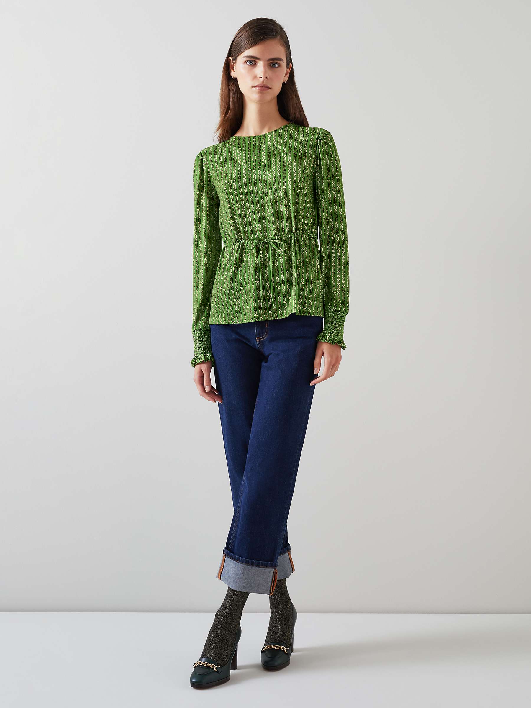 Buy L.K.Bennett Ellie Chain Print Jersey Top, Green/Multi Online at johnlewis.com