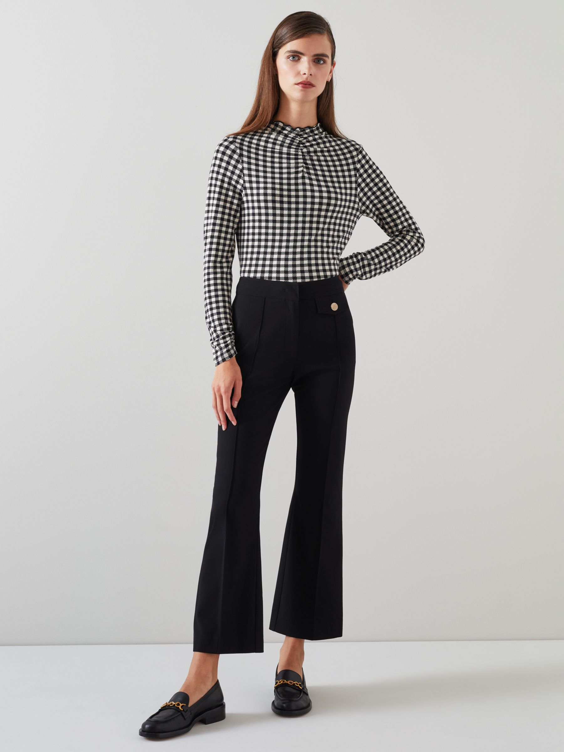 Kick Flare Trousers Houndstooth Pattern Women's Pants With Pockets Classic  Business Casual Outfit 