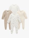 Purebaby Baby Organic Cotton Floral/Stripe/Plain Sleepsuits, Pack of 4, Vanilla Wattlebee