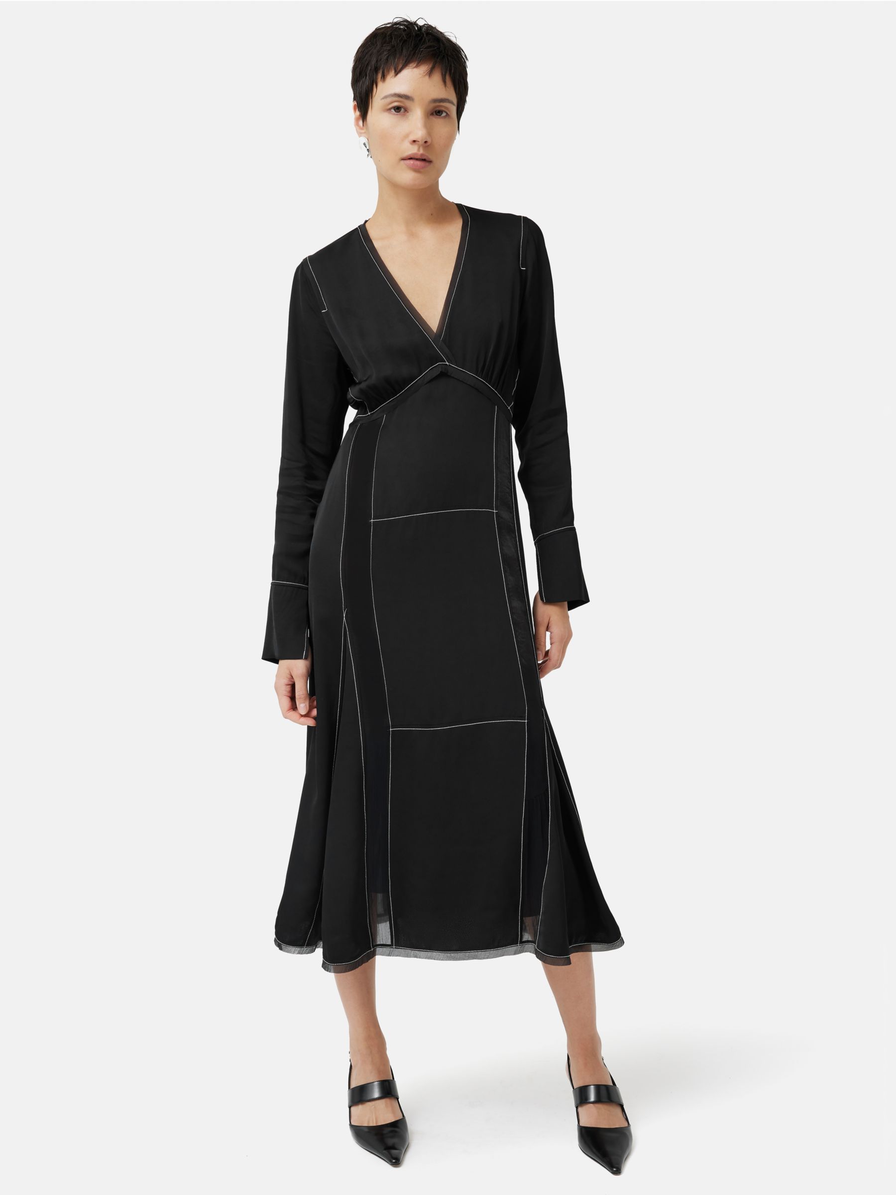 Jigsaw Contrast Stitch Midi Dress Black White at John Lewis