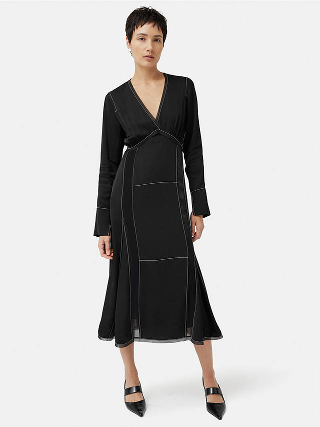Jigsaw Contrast Stitch Midi Dress, Black/White