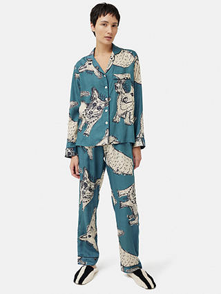 Jigsaw Corgi Print Pyjamas, Blue/Multi