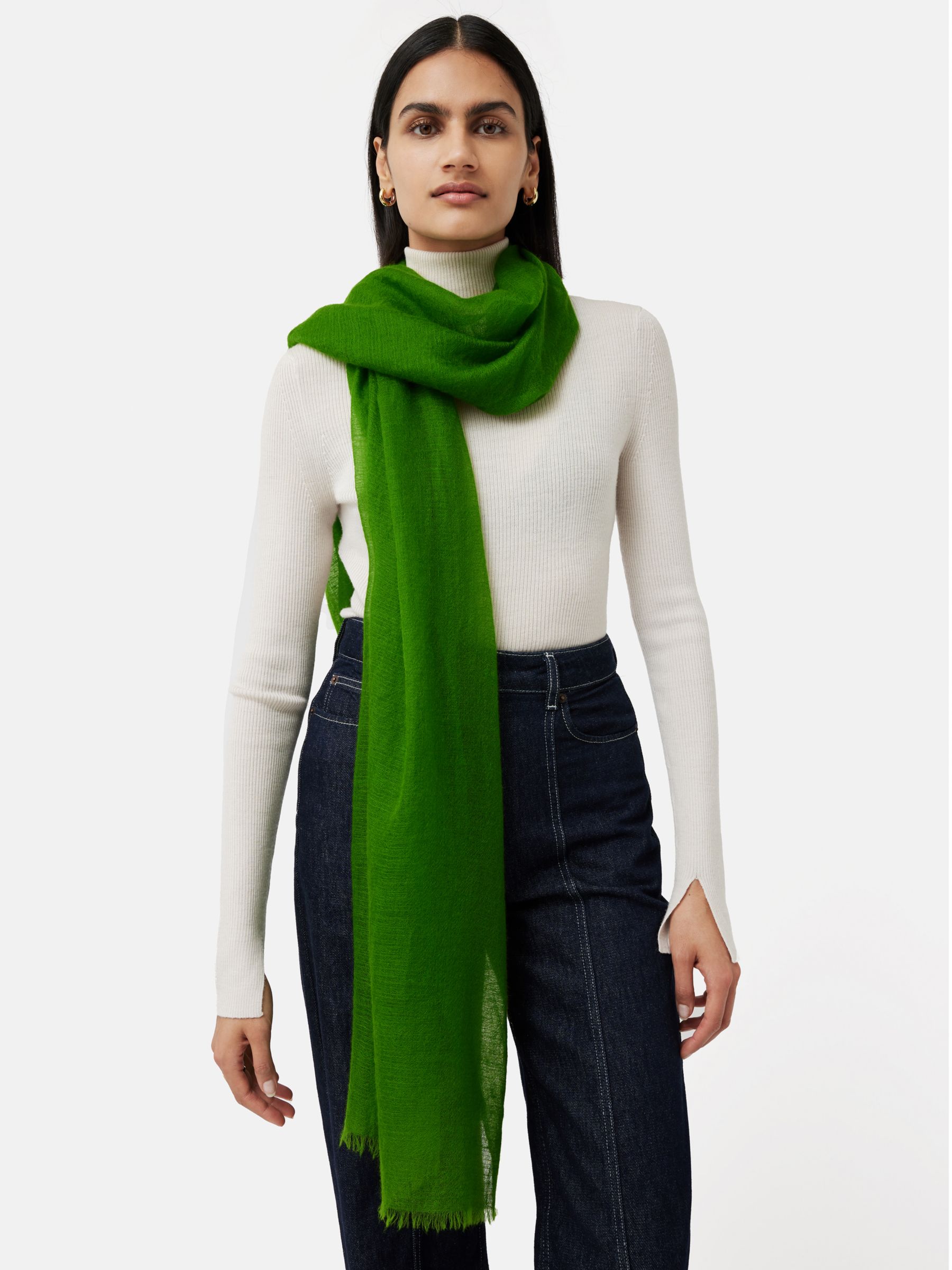 Jigsaw Pure Cashmere Scarf, Green at John Lewis & Partners