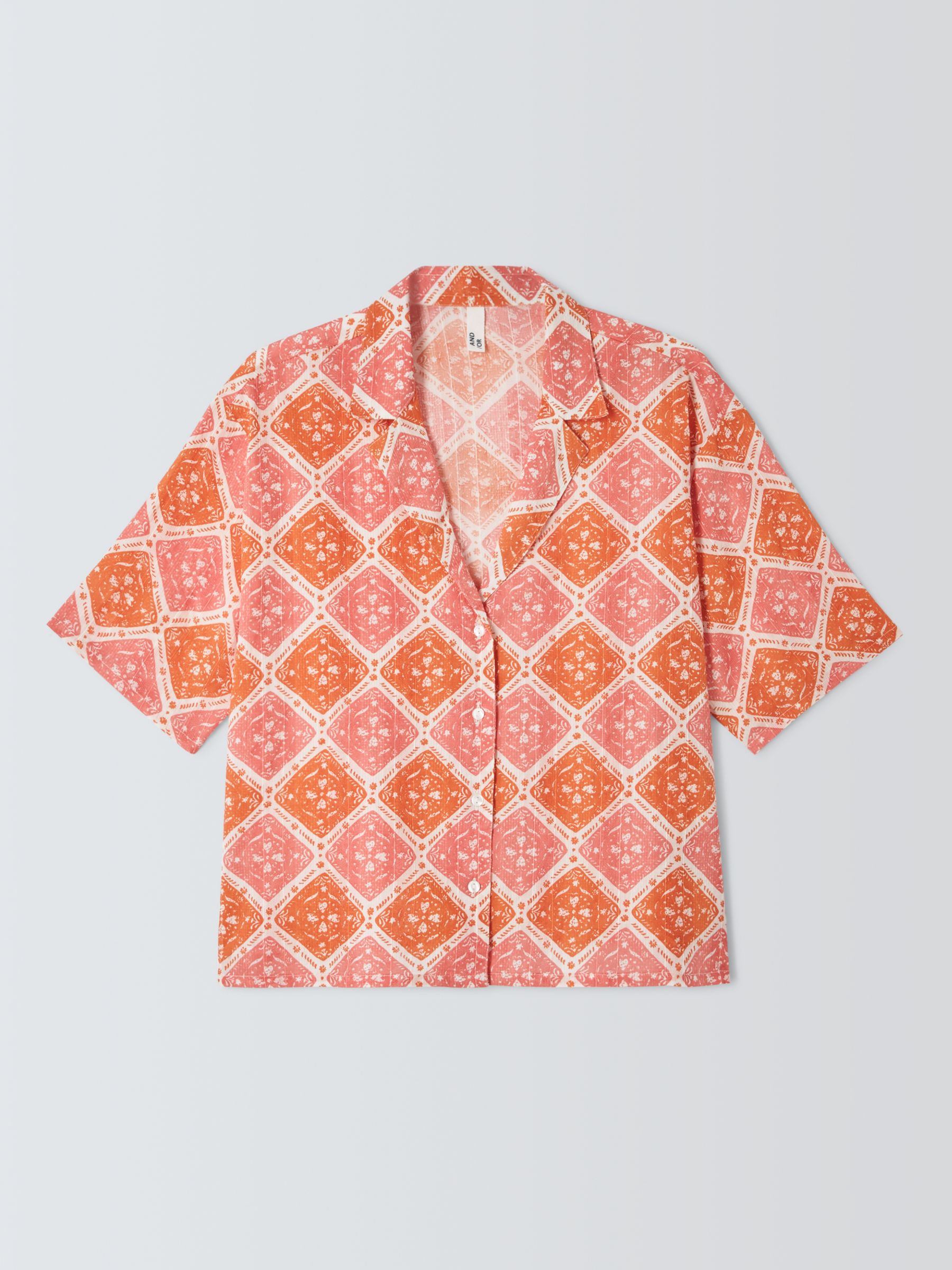 AND/OR Mosaic Tile Pyjama Shirt, Pink/Multi, 18