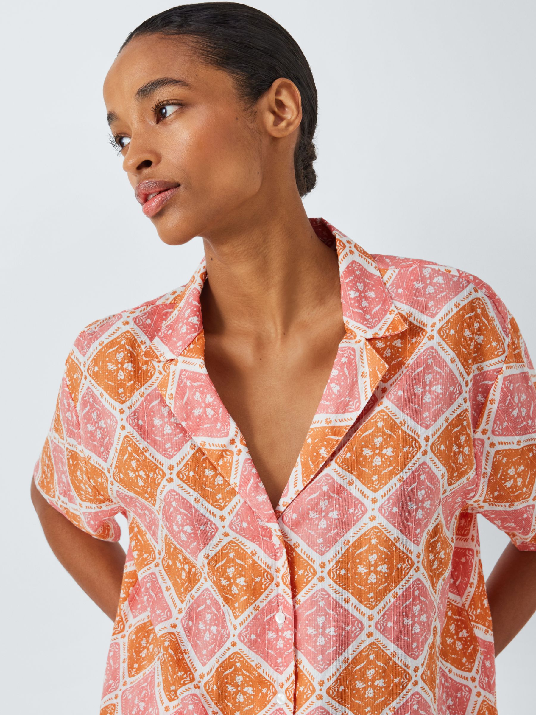 AND/OR Mosaic Tile Pyjama Shirt, Pink/Multi, 18