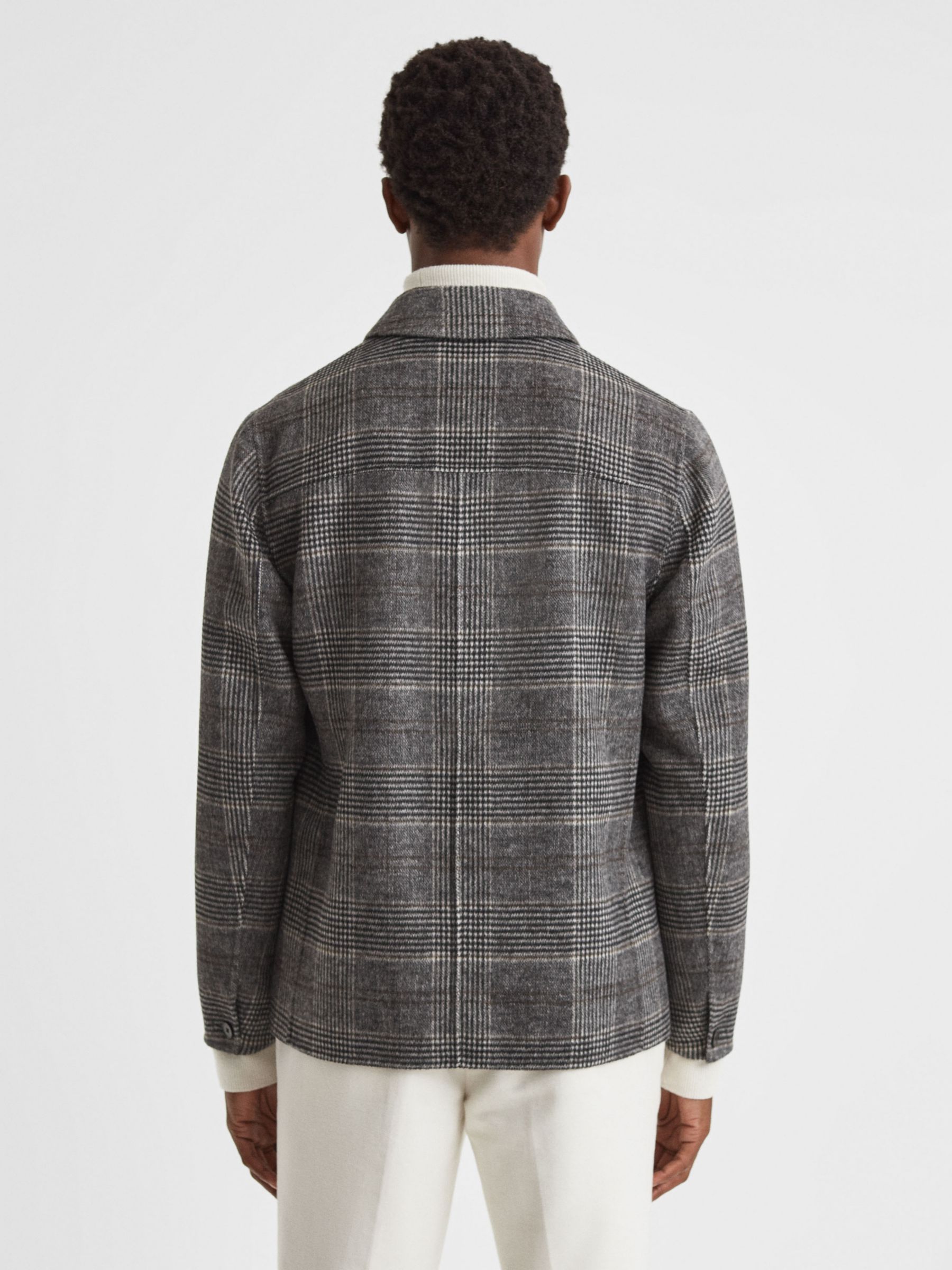 Buy Reiss Covert Button Through Check Overshirt, Charcoal Online at johnlewis.com