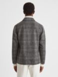 Reiss Covert Button Through Check Overshirt, Charcoal