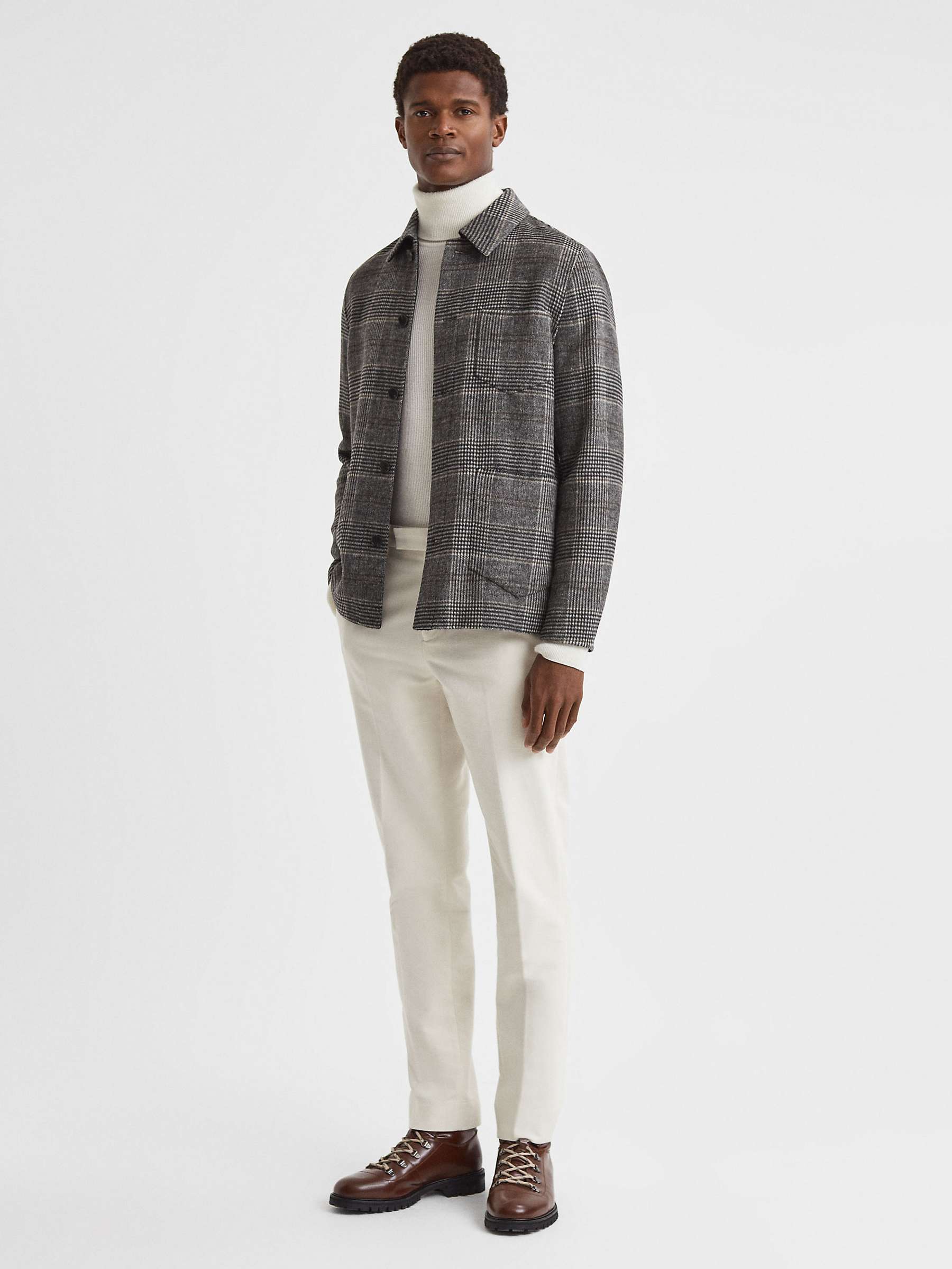 Buy Reiss Covert Button Through Check Overshirt, Charcoal Online at johnlewis.com