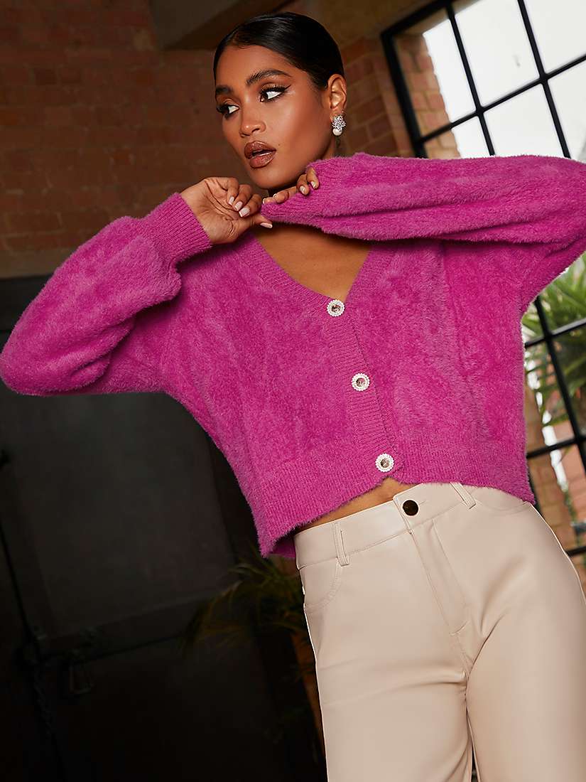 Buy Chi Chi London Cropped Fluffy Cardigan, Pink Online at johnlewis.com