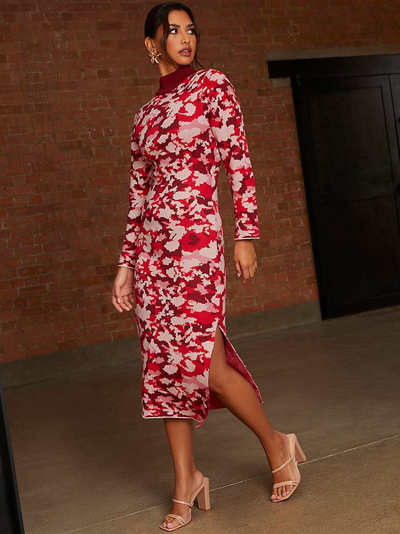 Buy Chi Chi London Long Sleeve Midi Dress, Pink/Multi Online at johnlewis.com