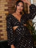 Chi Chi London Ruffle Foil Spot Cutout Maxi Dress, Black/Gold