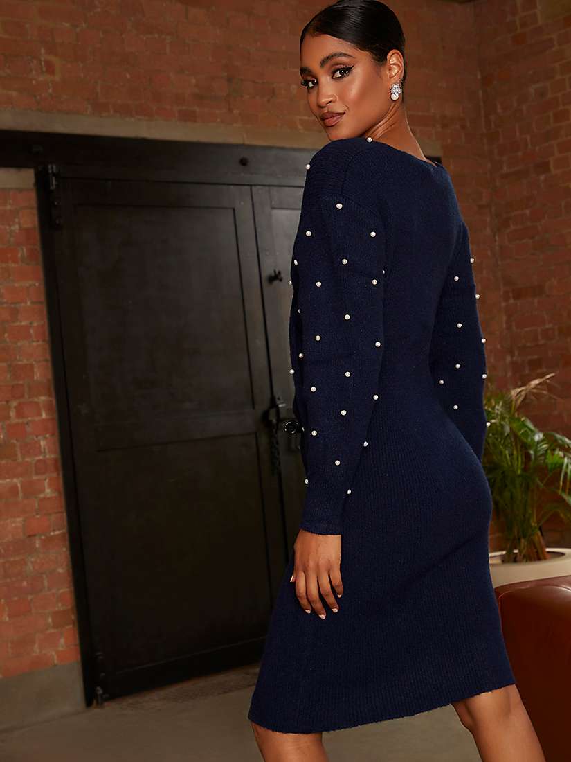 Buy Chi Chi London Pearl Detail Twist Knit Dress, Navy Online at johnlewis.com