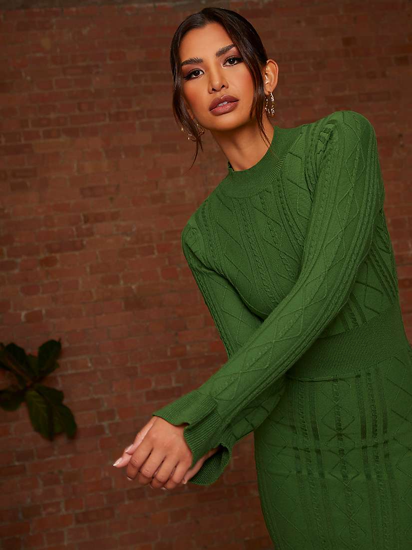 Buy Chi Chi London Cable Knit Midi Dress, Green Online at johnlewis.com