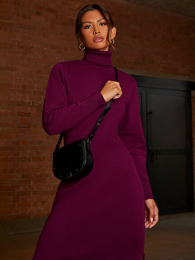 Chi Chi London Roll Neck Midi Jumper Dress, Burgundy