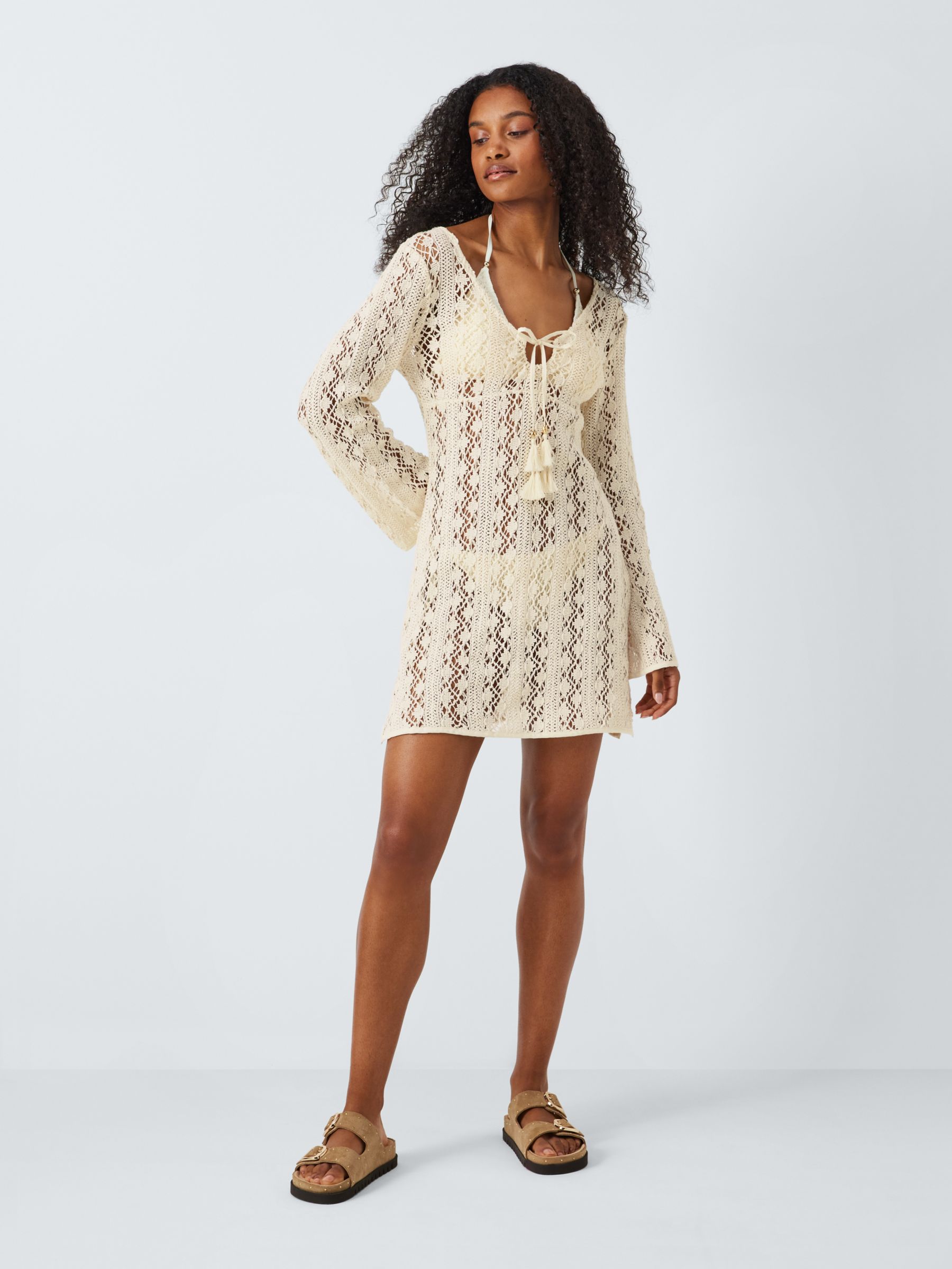 Buy AND/OR Capri Crochet Mini Beach Dress, Cream Online at johnlewis.com