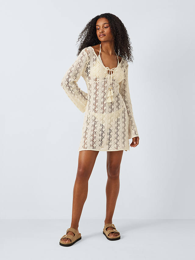AND/OR Capri Crochet Mini Beach Dress, Cream