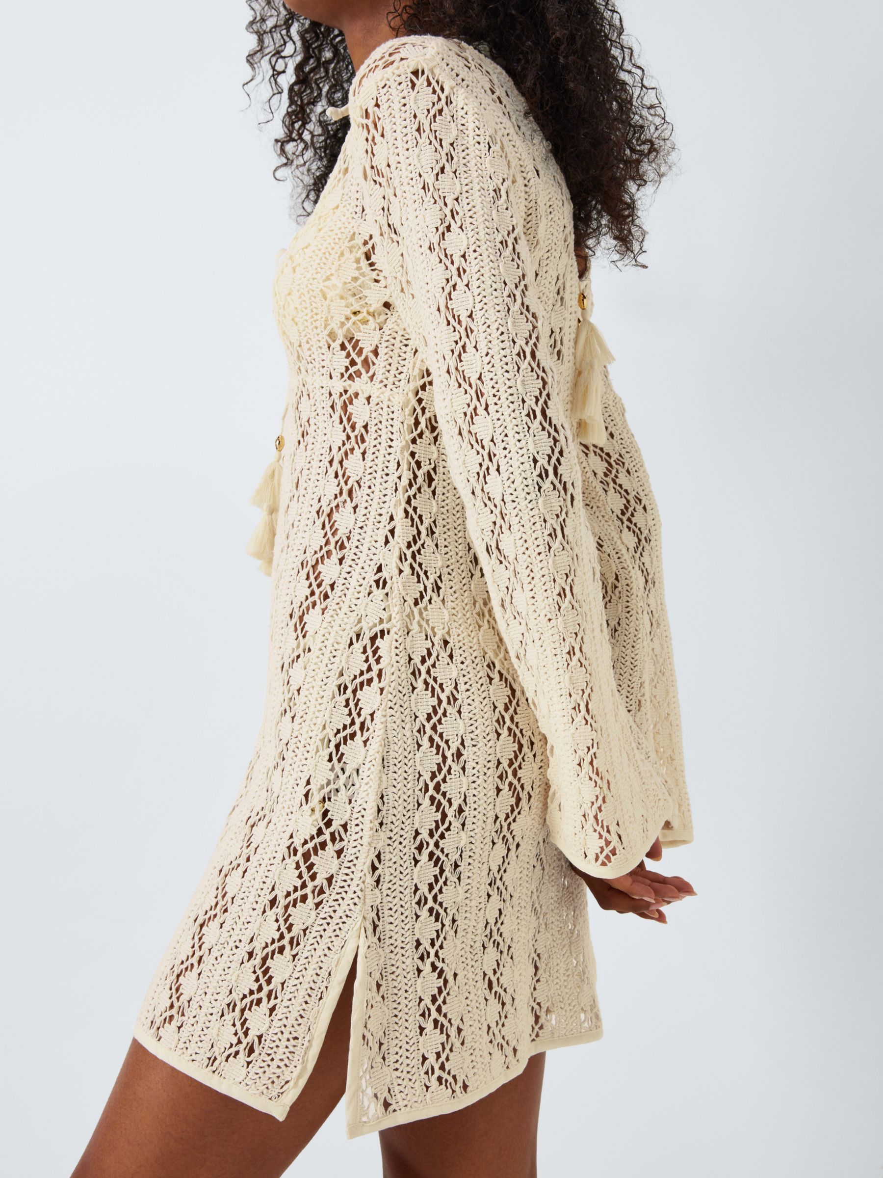 AND/OR Capri Crochet Mini Beach Dress, Cream, M