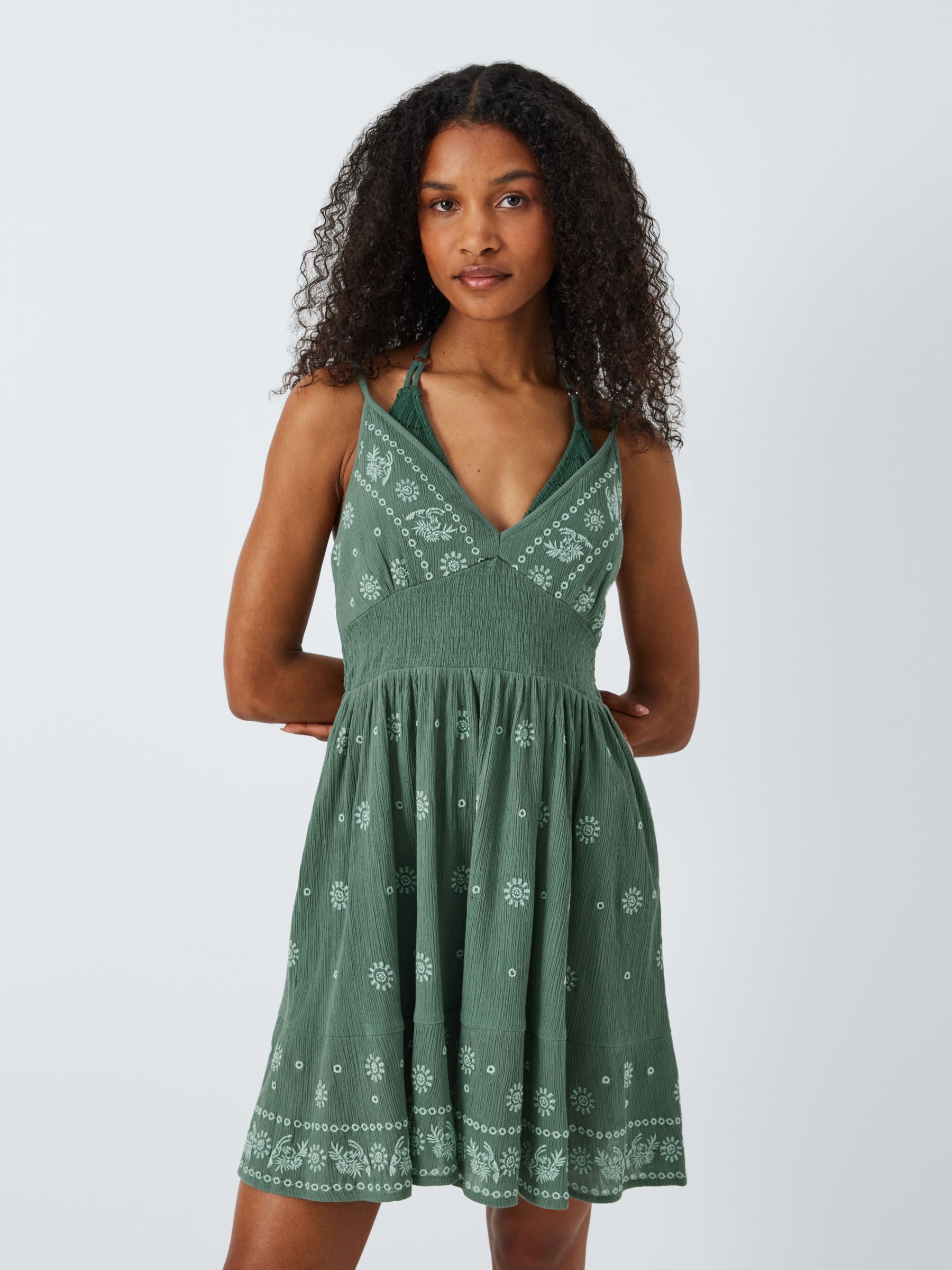 AND/OR Tropics Embroidered Mini Beach Dress, Green, S