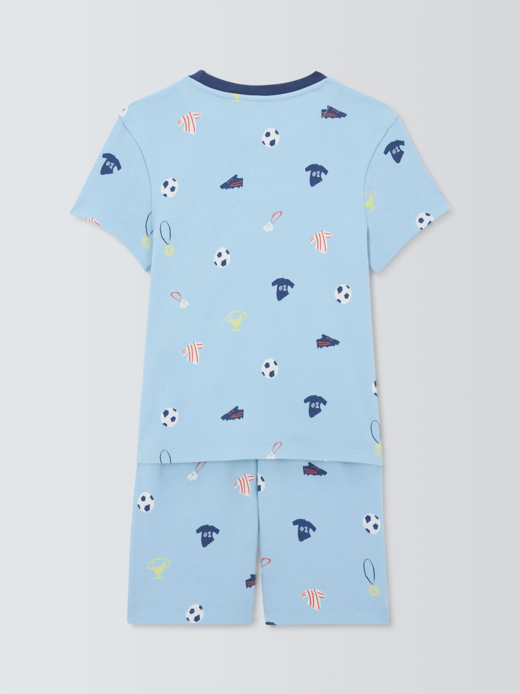 John Lewis Kids' Football Print Shorty Pyjamas, Blue/Multi, 13 years