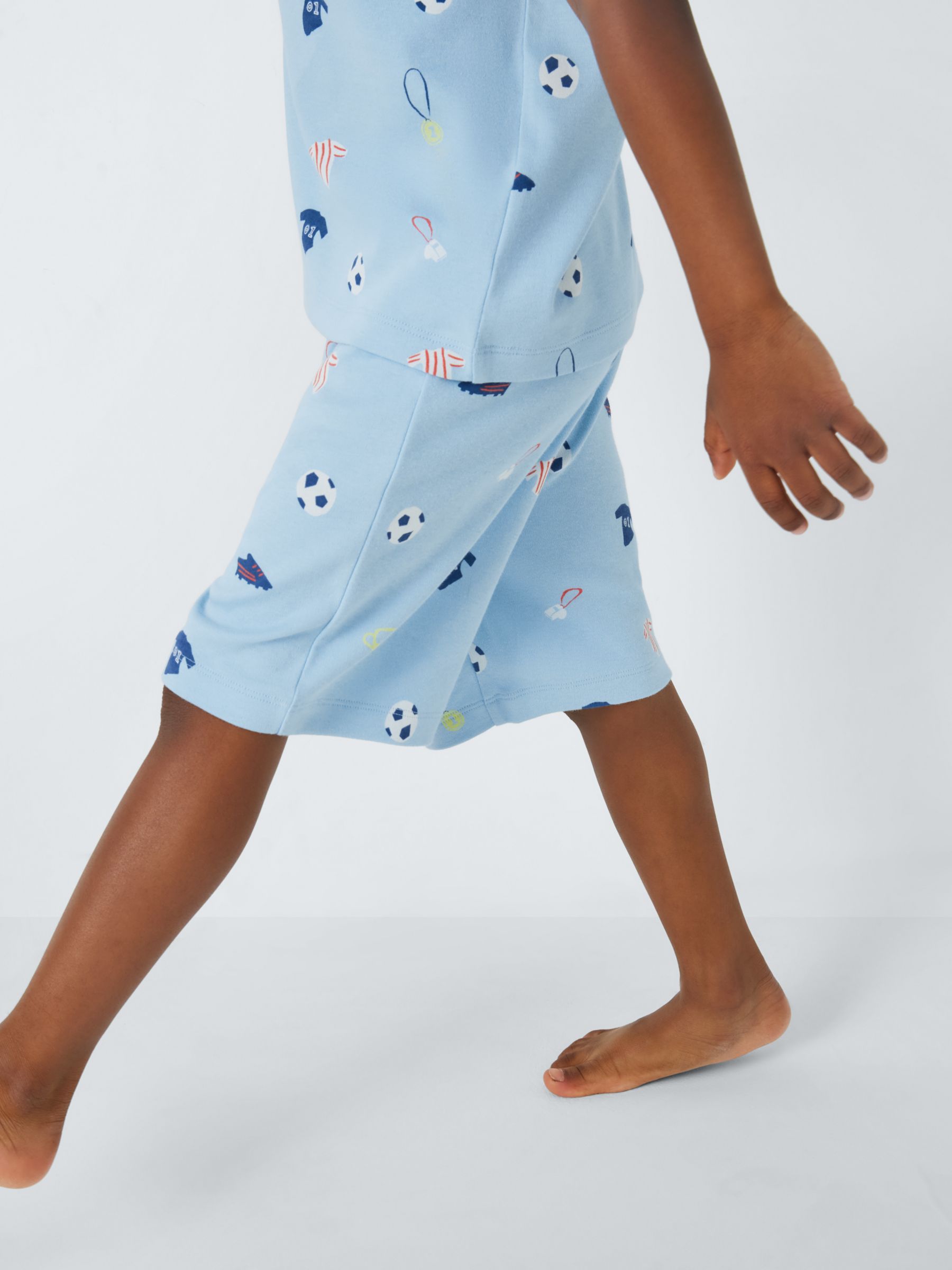 John Lewis Kids' Football Print Shorty Pyjamas, Blue/Multi, 13 years