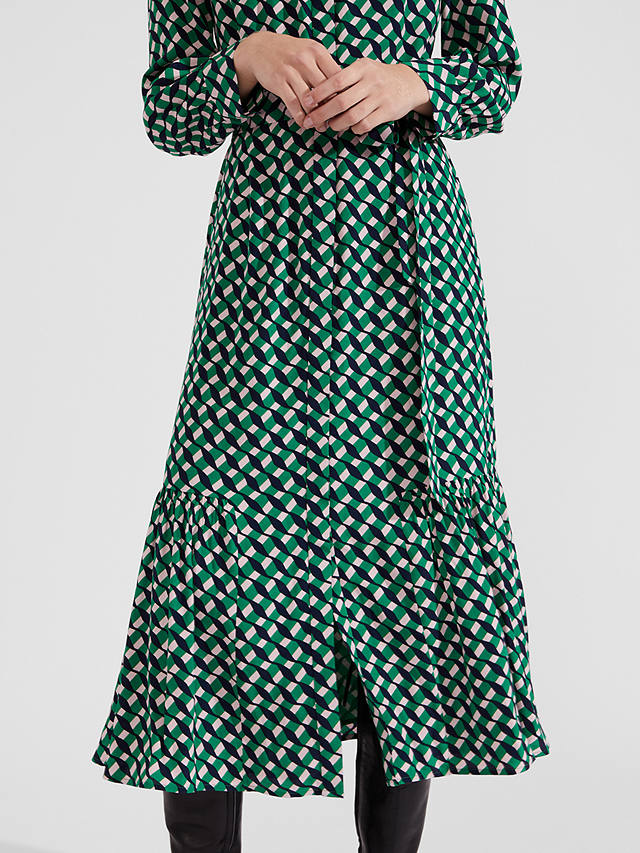 Hobbs Petite Emberly Geometric Print Midi Shirt Dress, Green/Multi