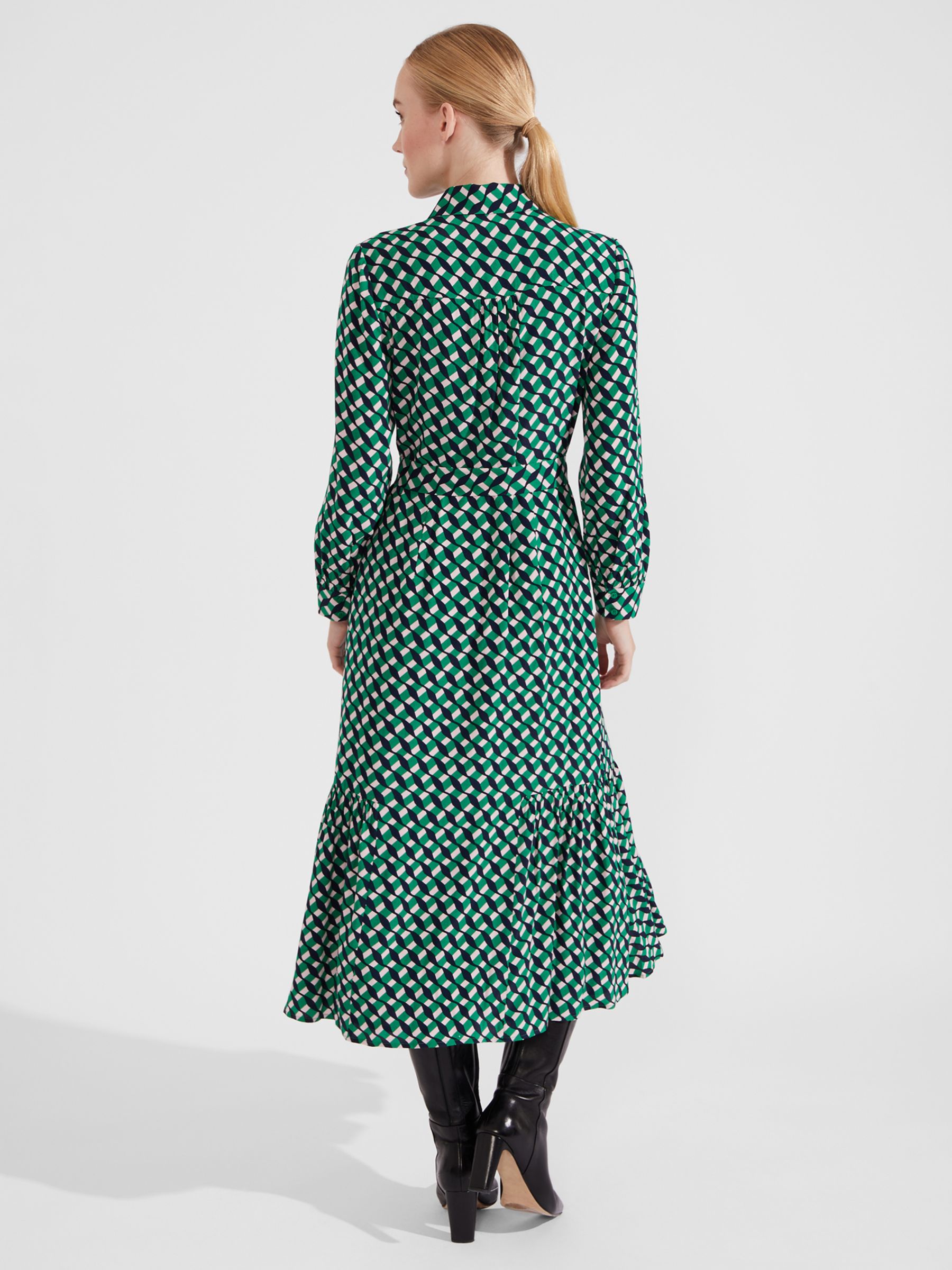 Hobbs Petite Emberly Geometric Print Midi Shirt Dress, Green/Multi, 10