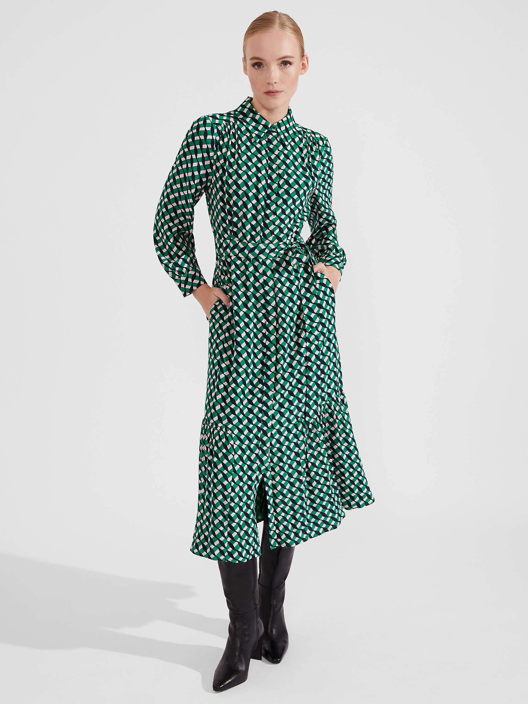 Buy Hobbs Petite Emberly Geometric Print Midi Shirt Dress, Green/Multi Online at johnlewis.com