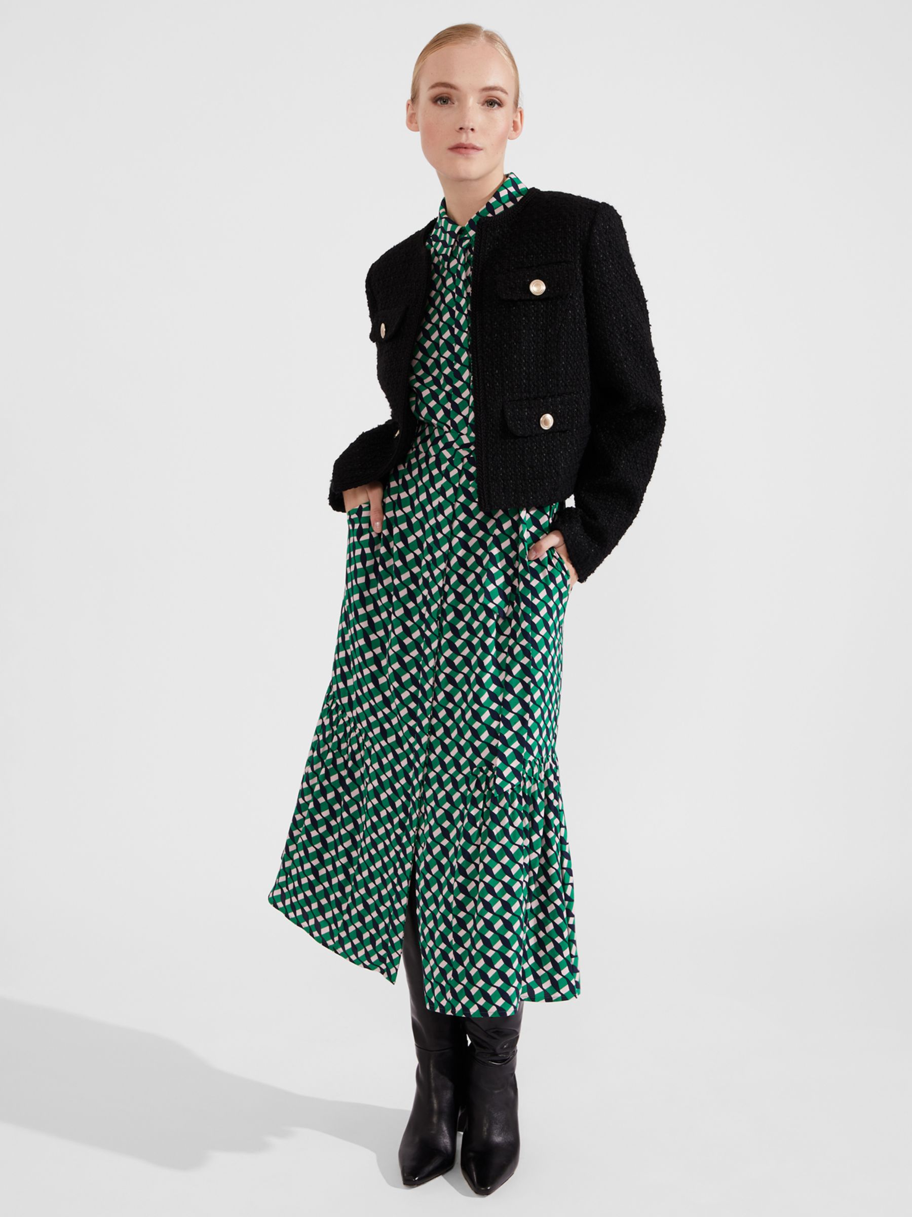 Buy Hobbs Emberly Shirt Midi Dress, Green/Multi Online at johnlewis.com