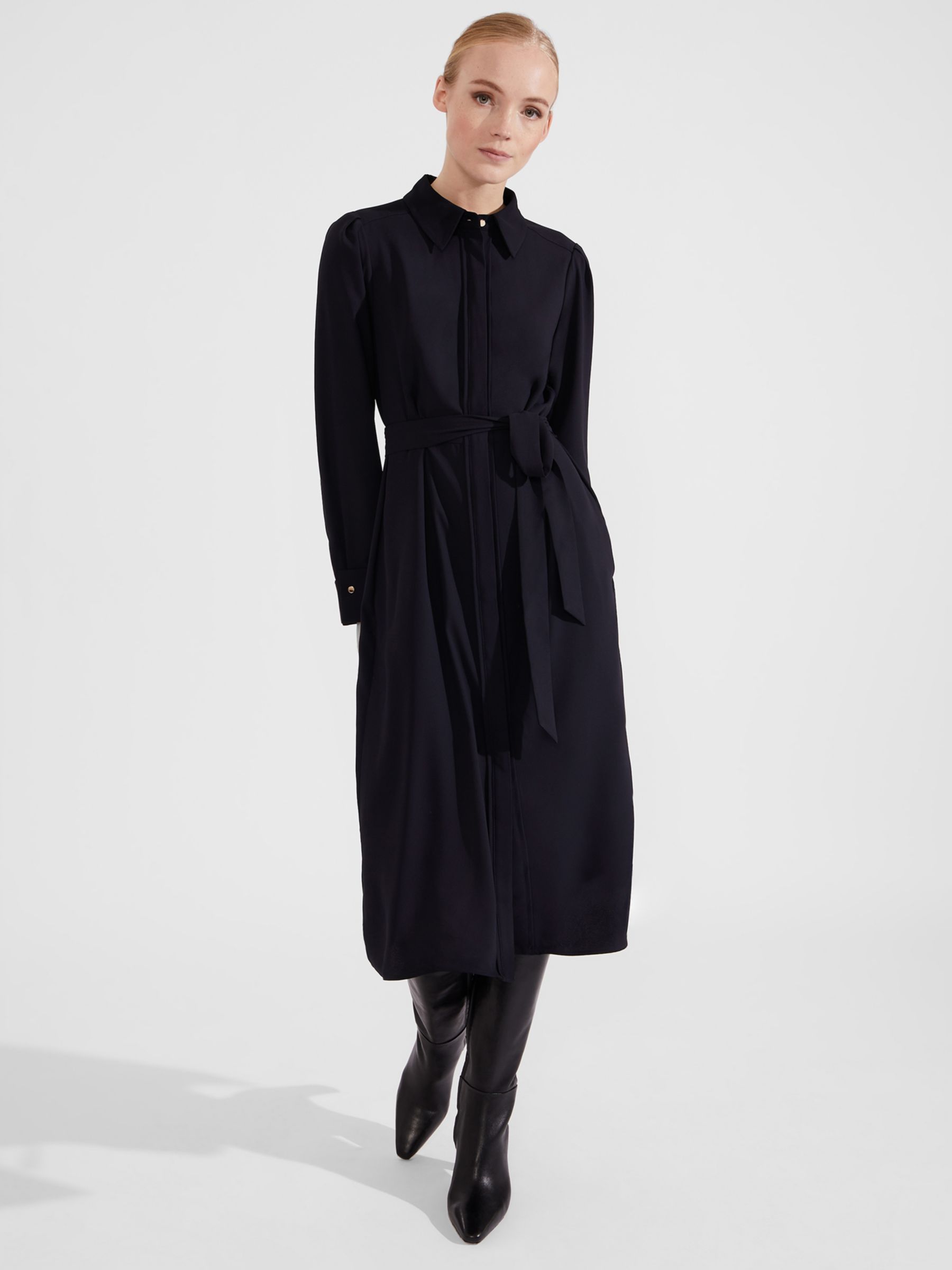 Hobbs Verity Midi Shirt Dress, Navy at John Lewis & Partners