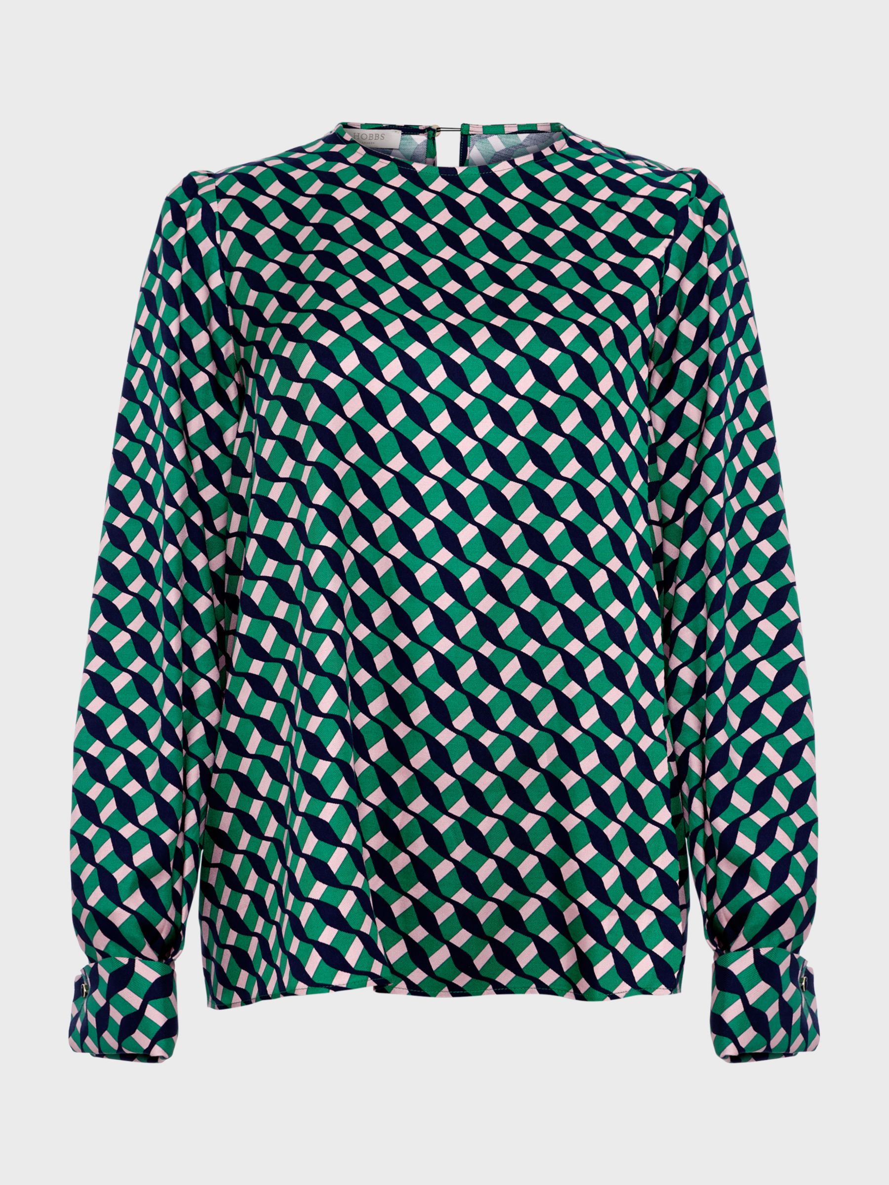 Hobbs Melody Abstract Print Blouse, Green/Multi, 10