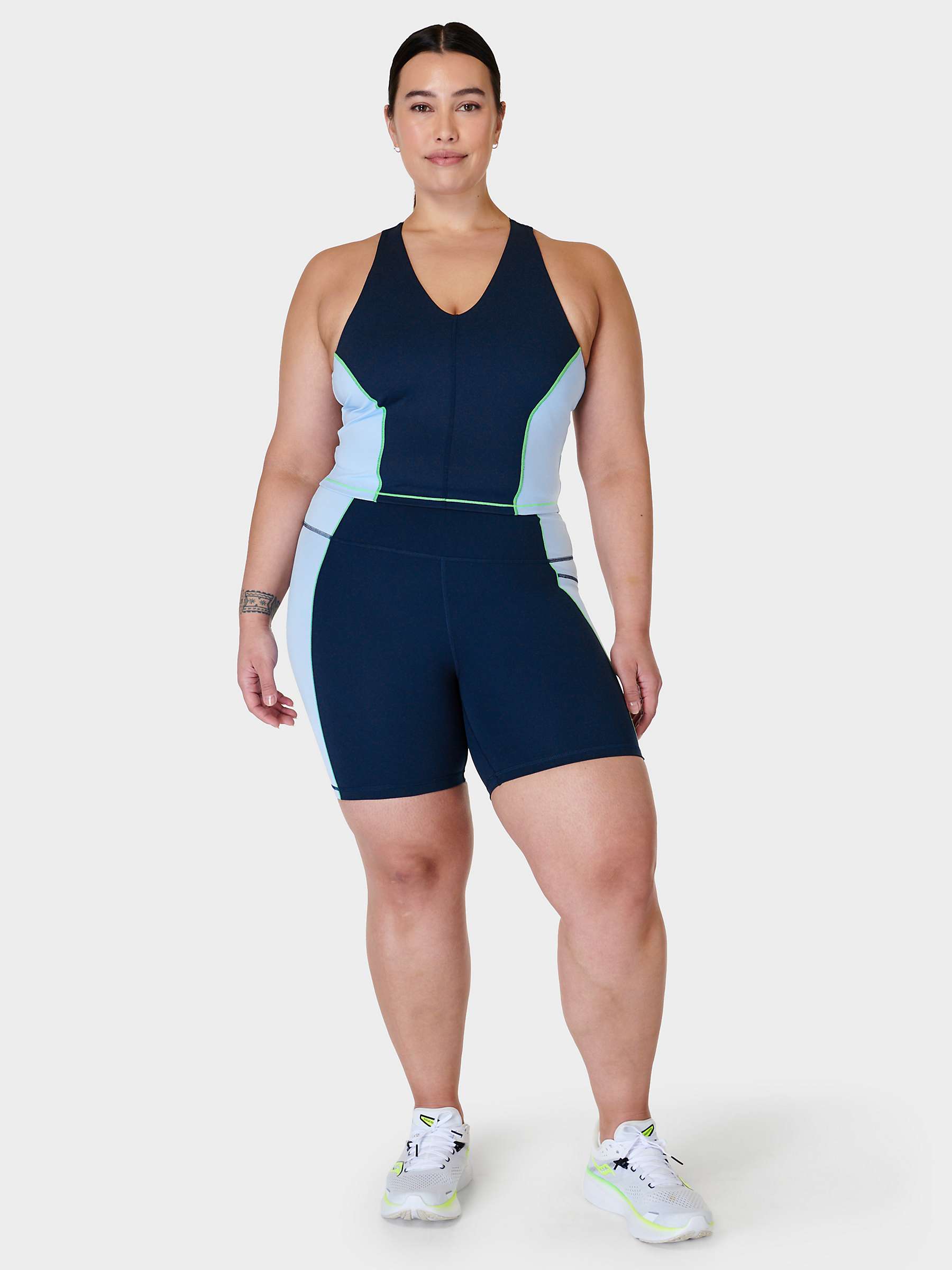 Buy Sweaty Betty Power 6" Contrast Panel Biker Shorts, Navy/Blue Online at johnlewis.com