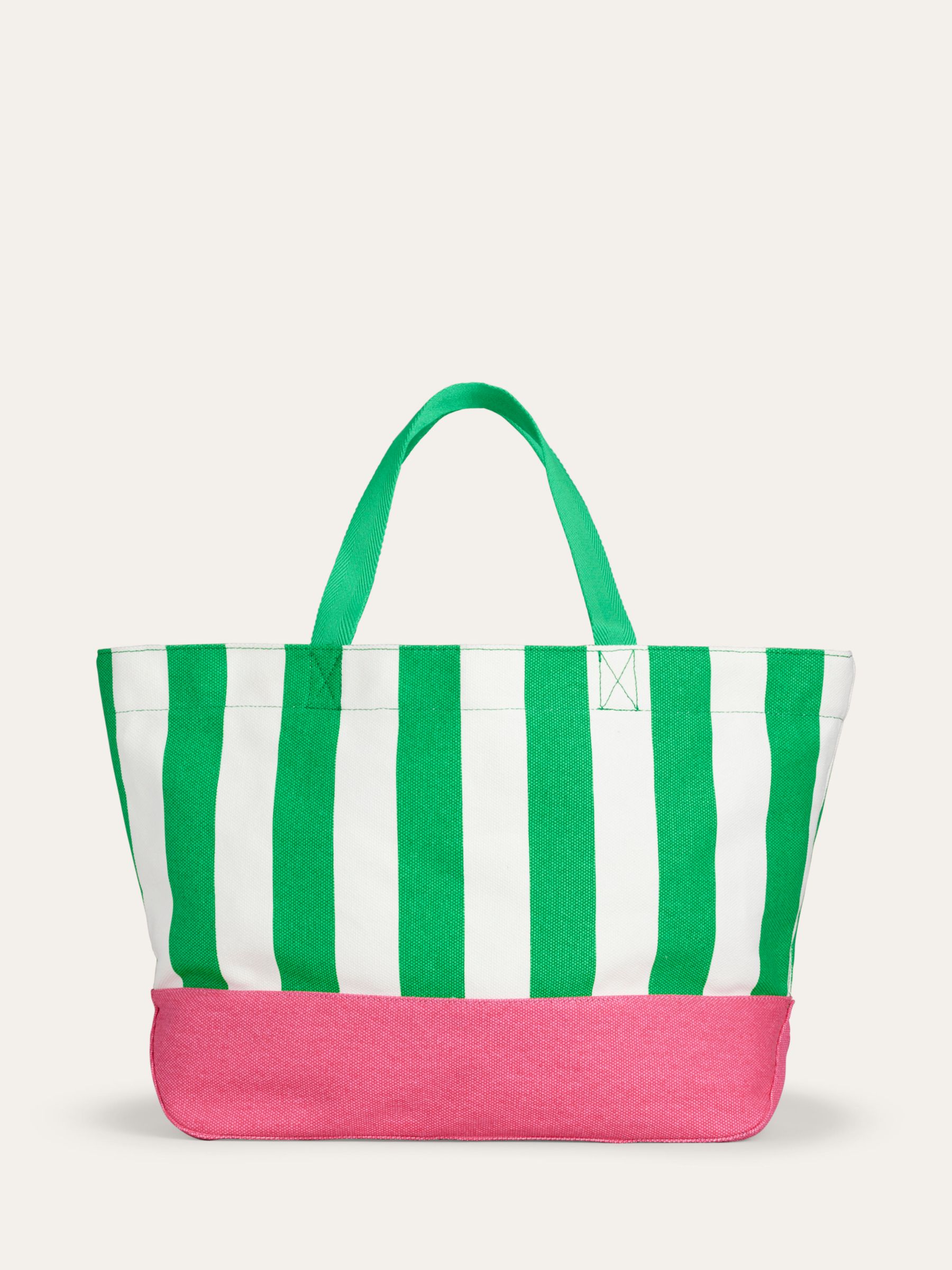 Boden Relaxed Canvas Stripe Tote Bag, Green/White/Pink, One Size