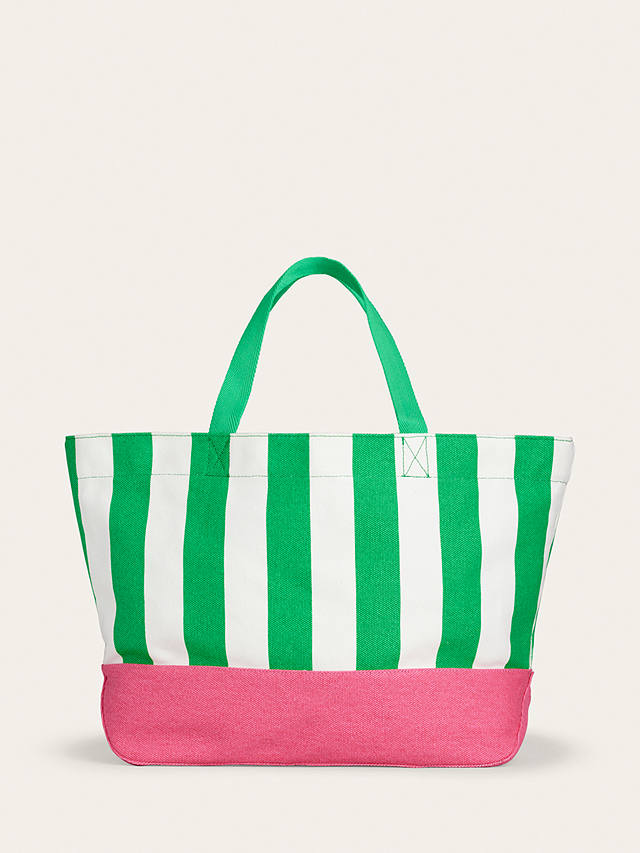 Boden Relaxed Canvas Stripe Tote Bag, Green/White/Pink