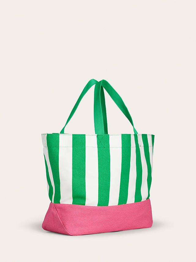 Boden Relaxed Canvas Stripe Tote Bag, Green/White/Pink