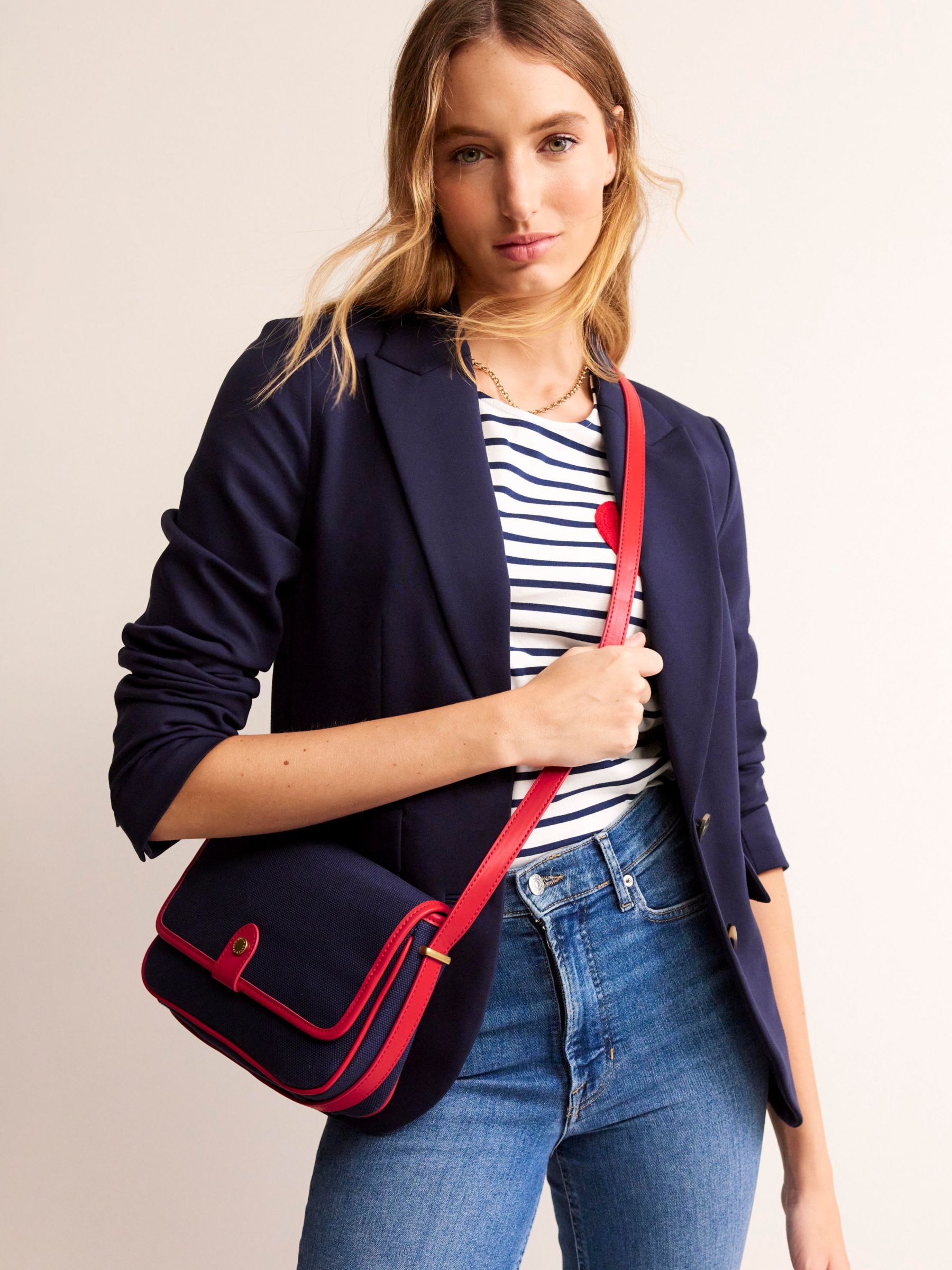 Boden Structured Crossbody Bag, Navy/Red at John Lewis & Partners