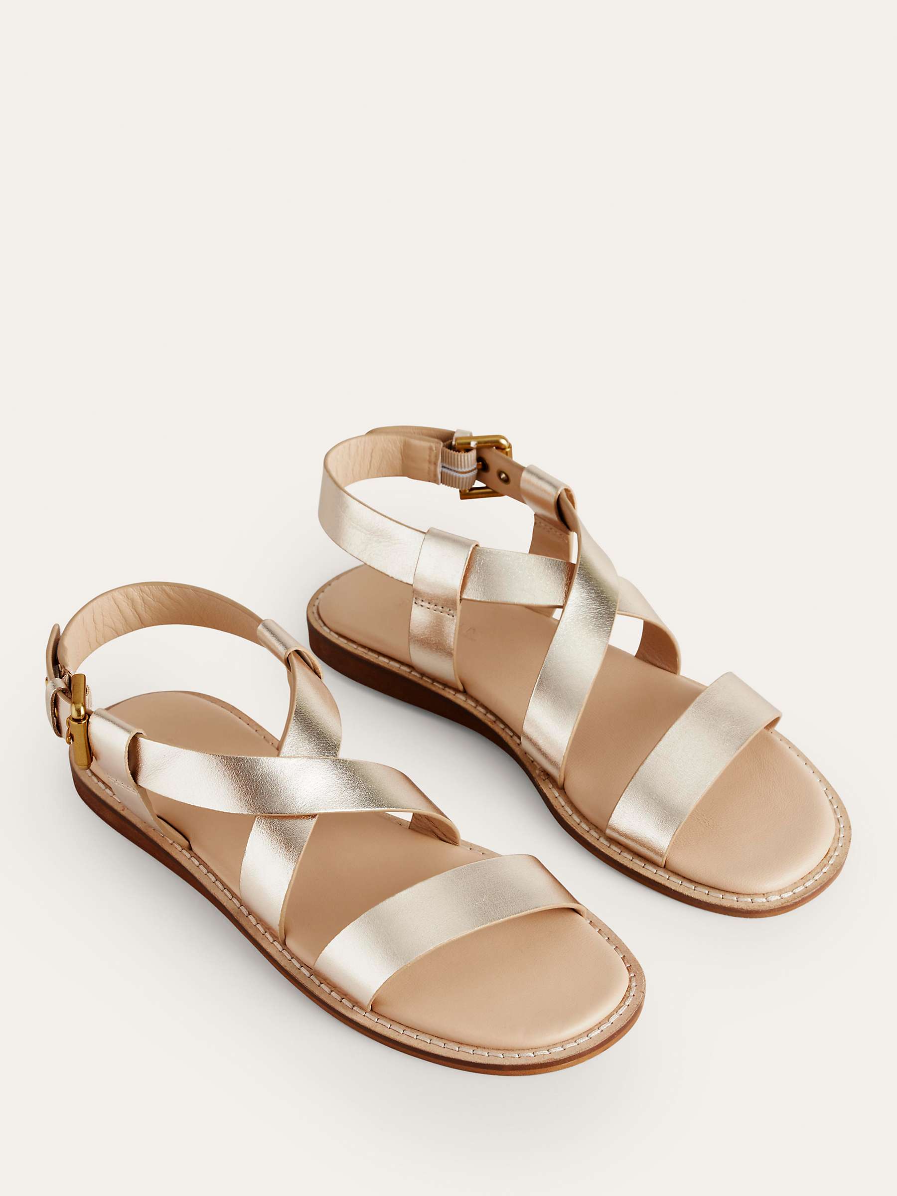 Buy Boden Cross Strap Leather Flat Sandals, Gold Online at johnlewis.com