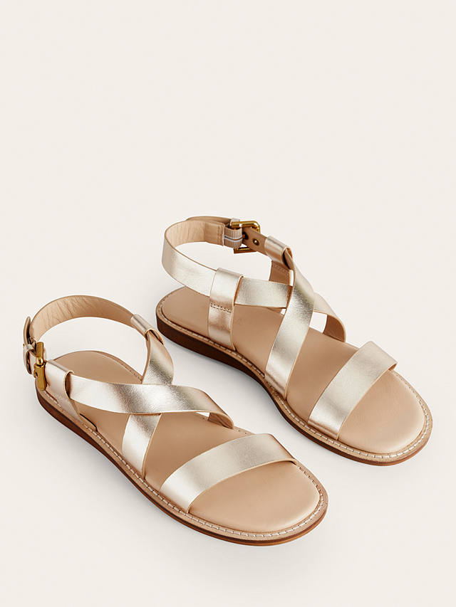 Boden Cross Strap Leather Flat Sandals, Gold