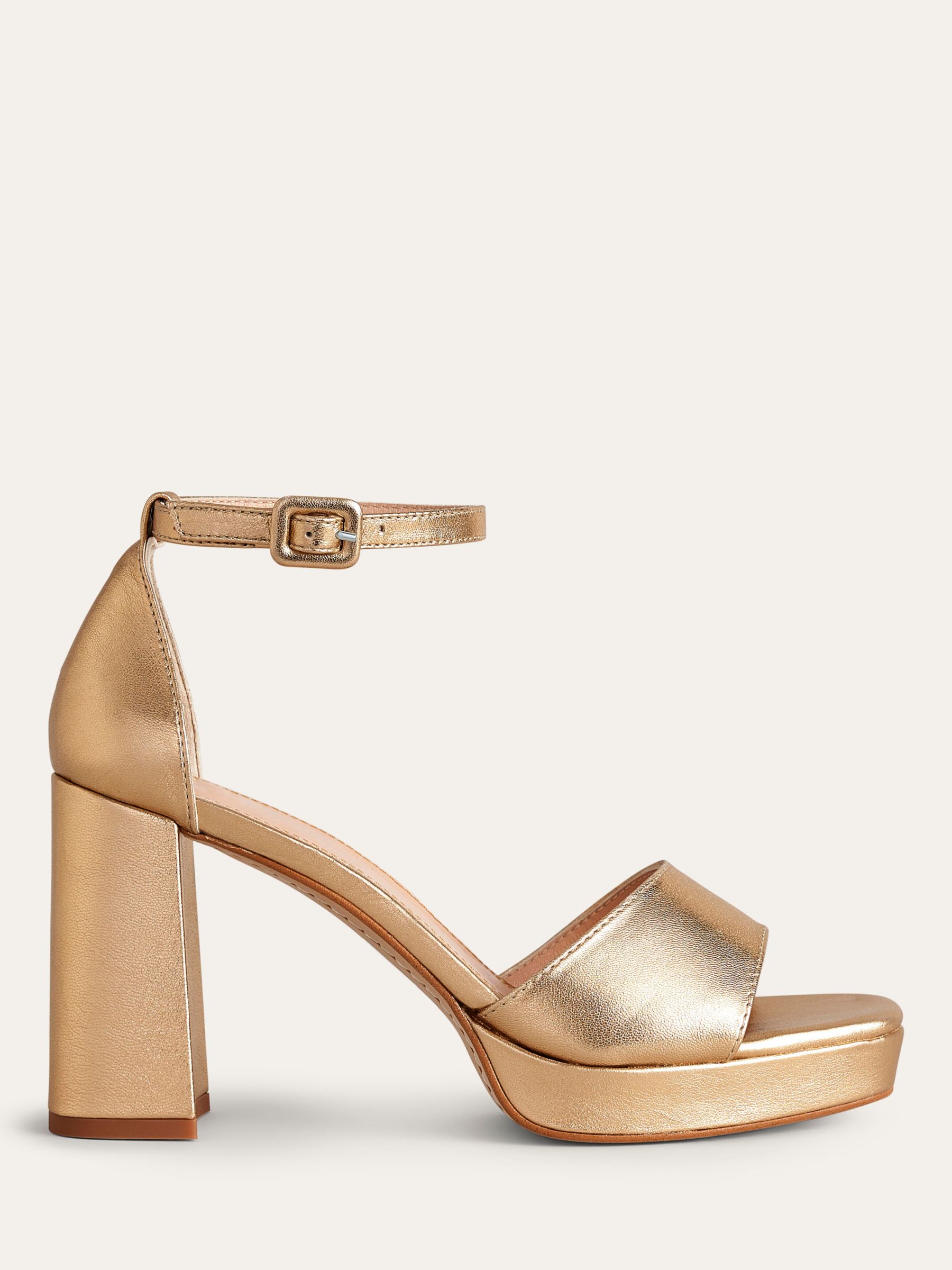Boden Leather Block Heel Sandals, Gold, 4