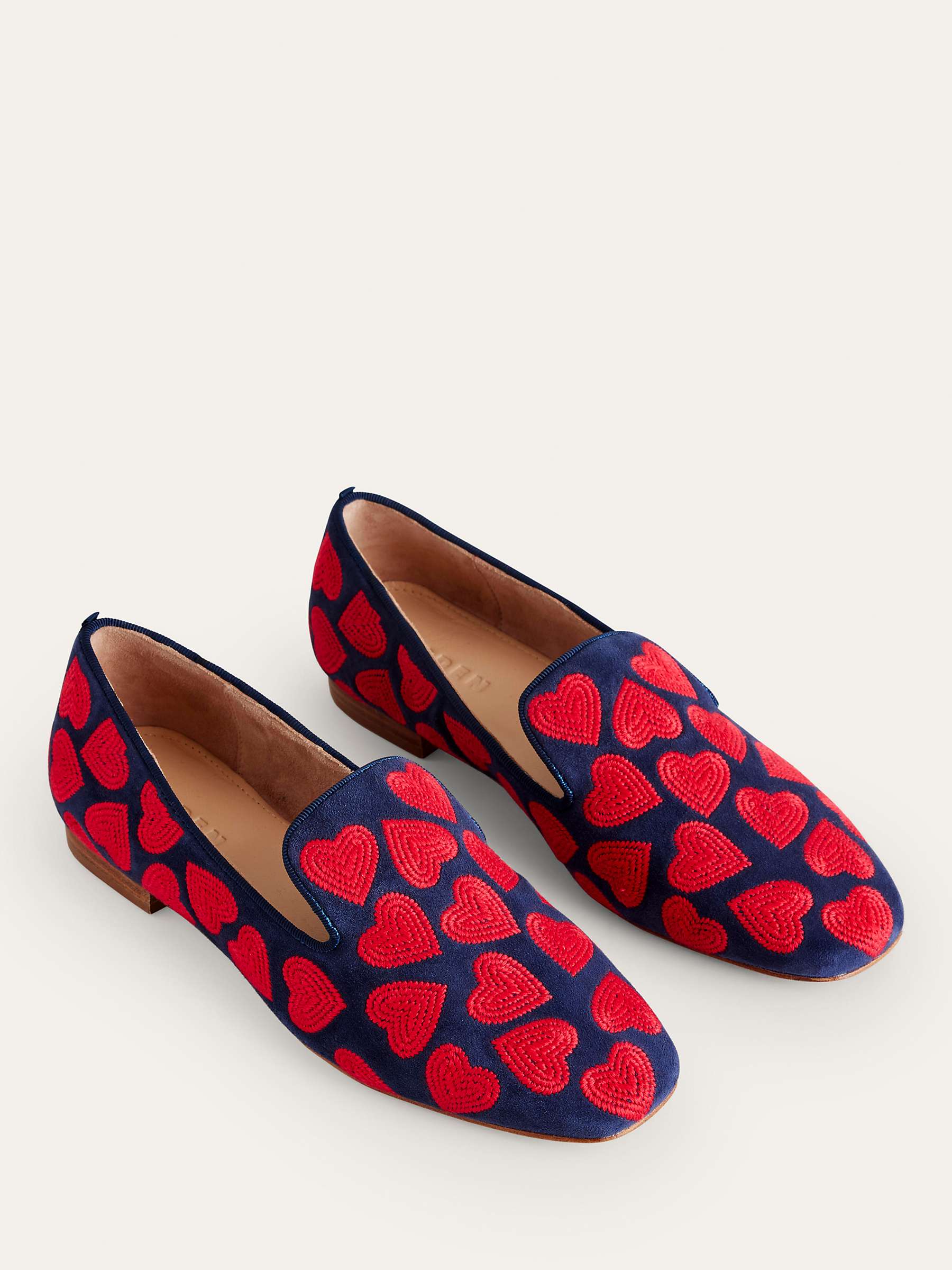 Buy Boden Heart Embroidered Slipper Cut Loafers, Navy/Red Online at johnlewis.com