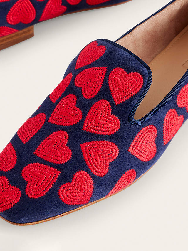 Boden Heart Embroidered Slipper Cut Loafers, Navy/Red
