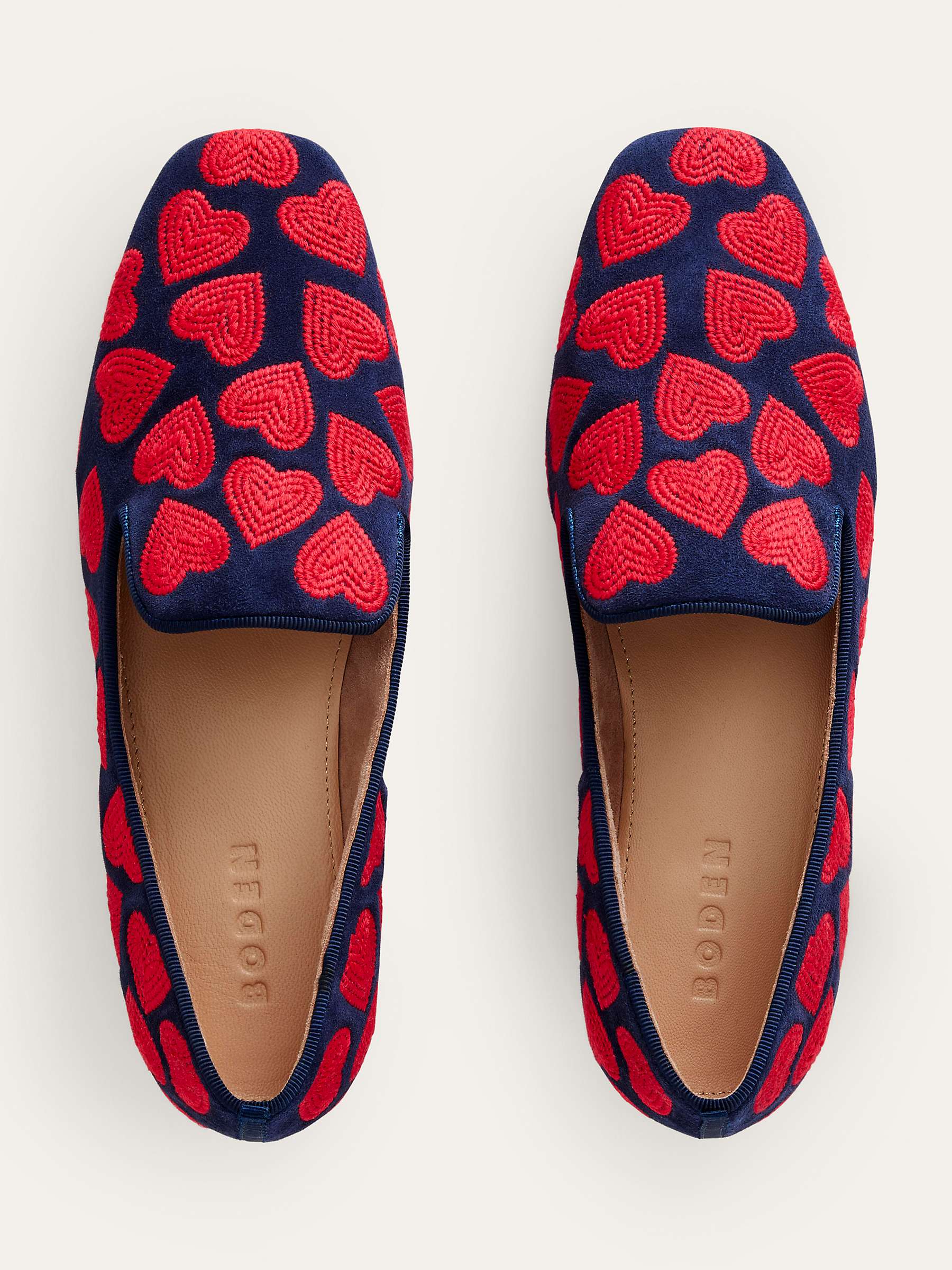 Buy Boden Heart Embroidered Slipper Cut Loafers, Navy/Red Online at johnlewis.com