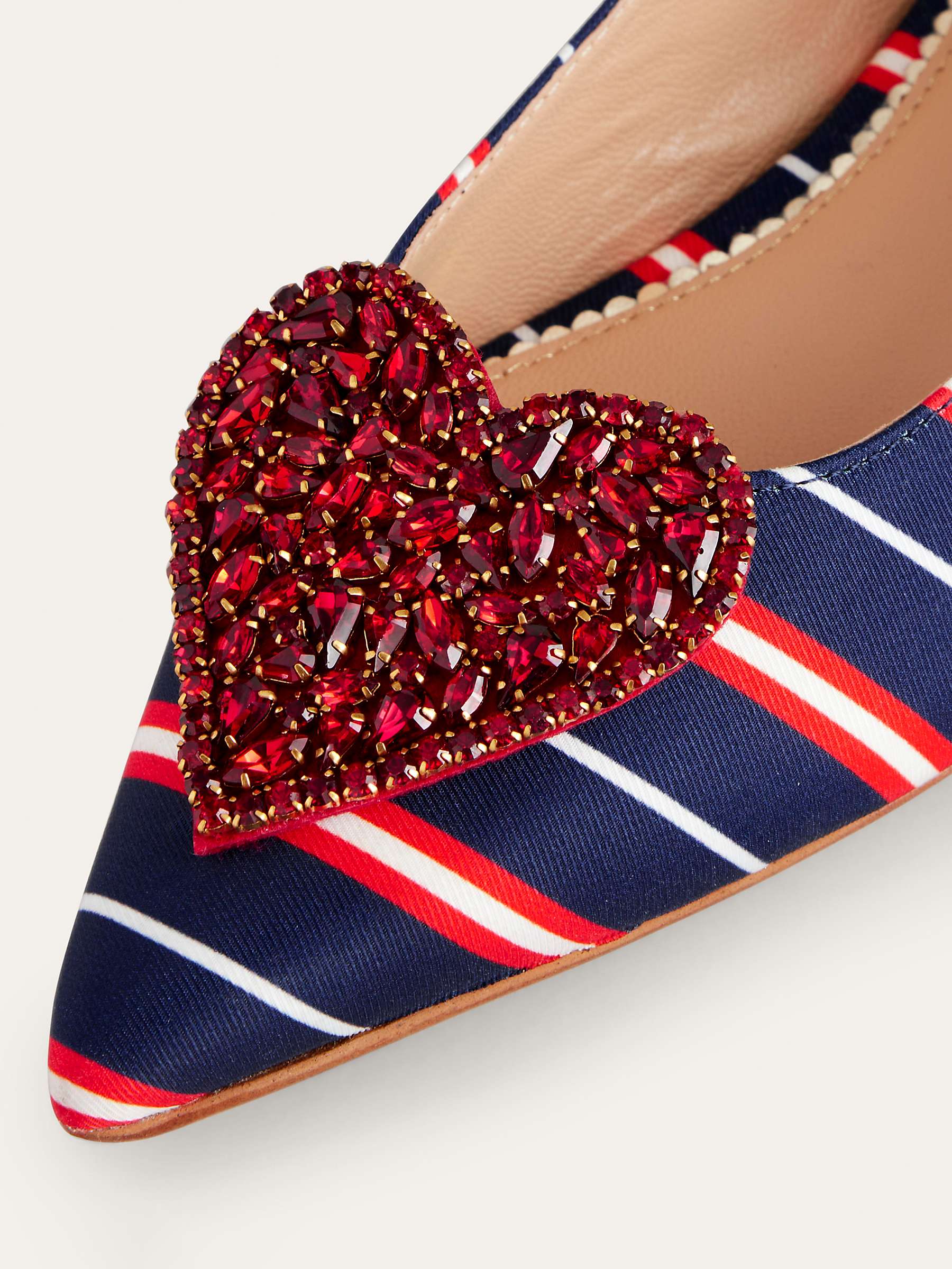 Buy Boden Crystal Heart and Stripe Falt Pumps, Navy/Multi Online at johnlewis.com