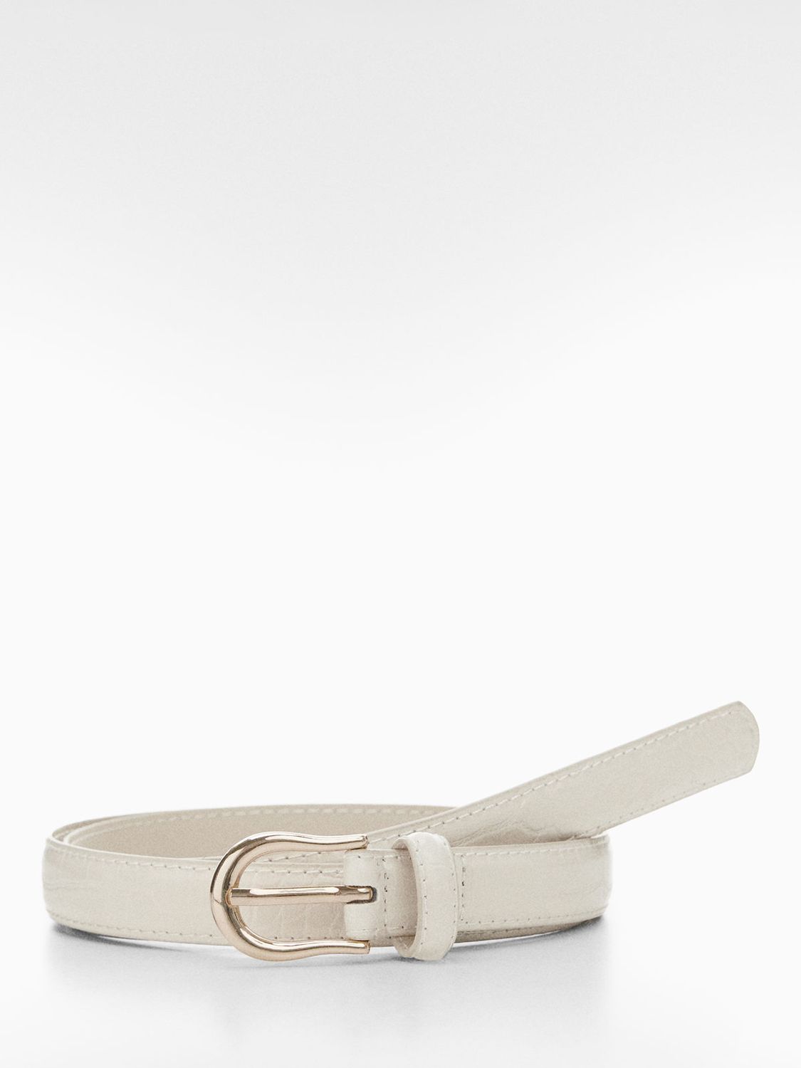 Mango Nico Skinny Belt, Ivory, L