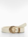 Mango Nolan Engraved Buckle Belt, Cream