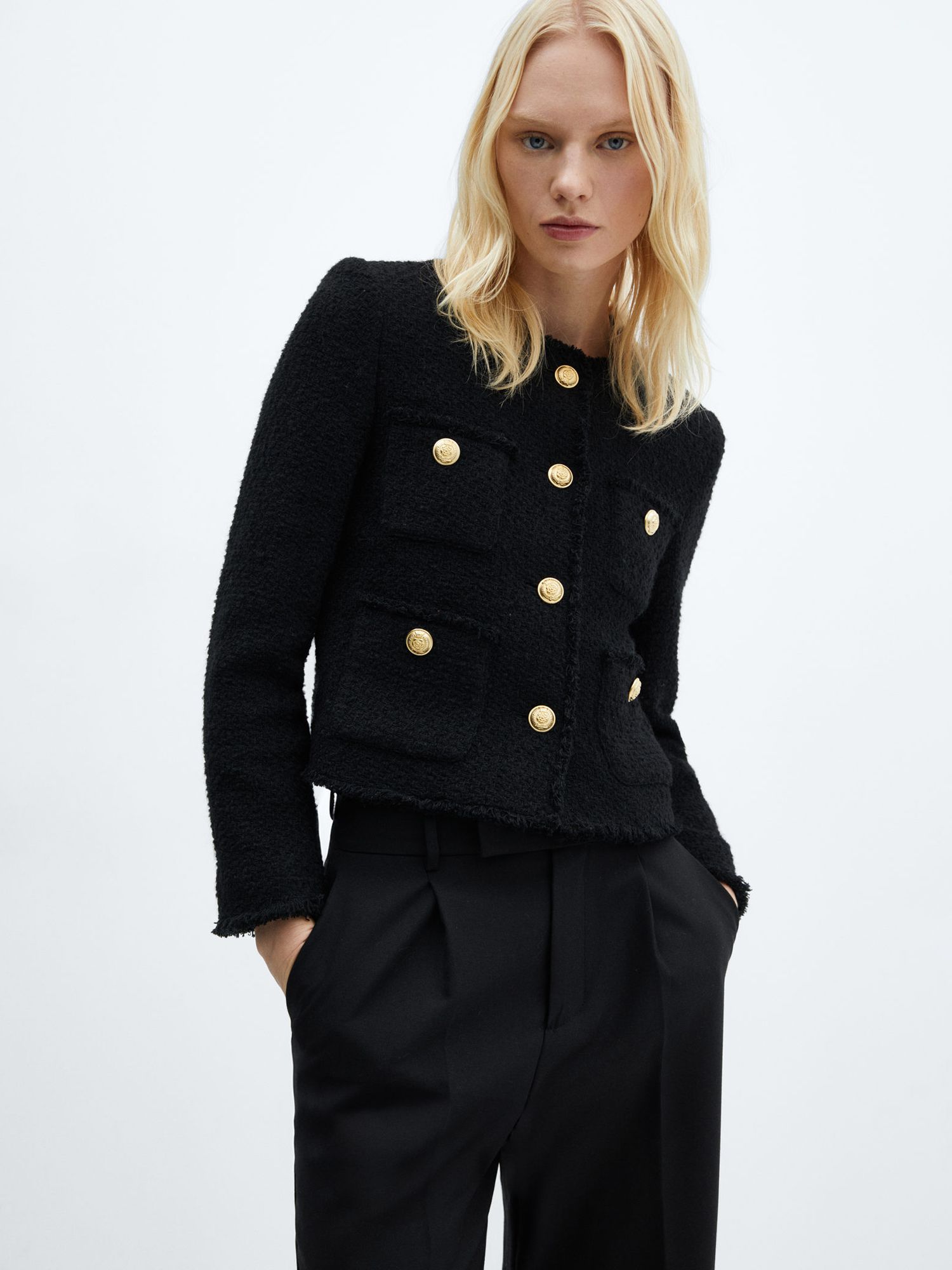 Embroidered Cropped Jacket with Organic Cotton Black, Casualwear