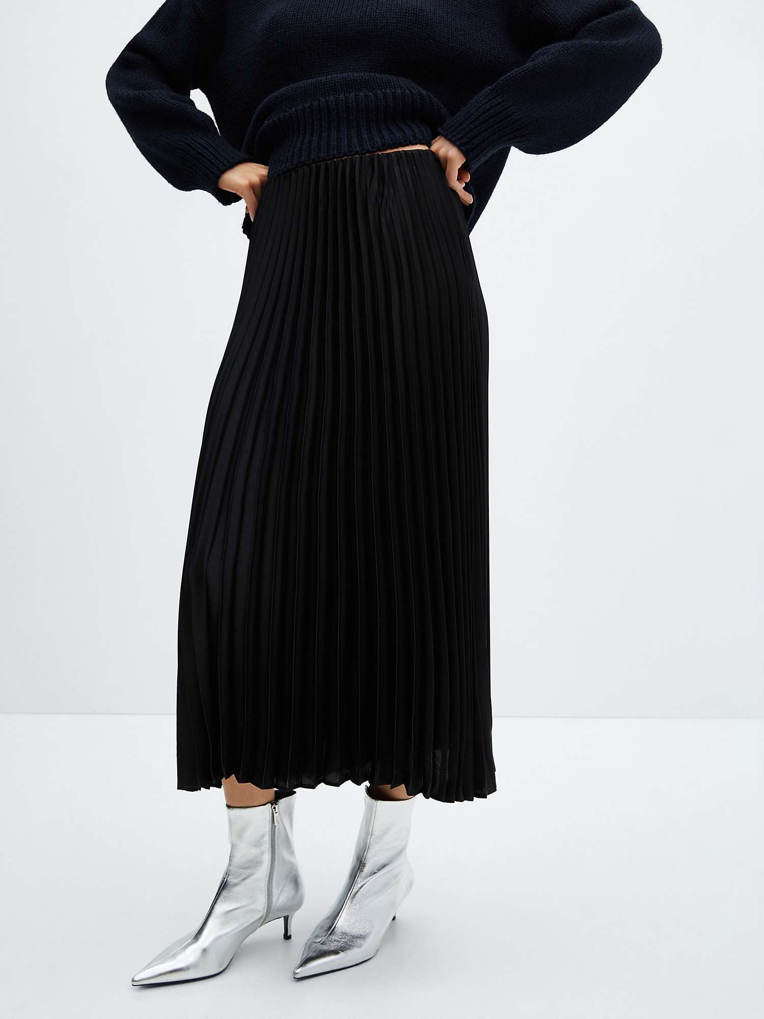Buy Mango Plisado Pleated Midi Satin Skirt, Black Online at johnlewis.com