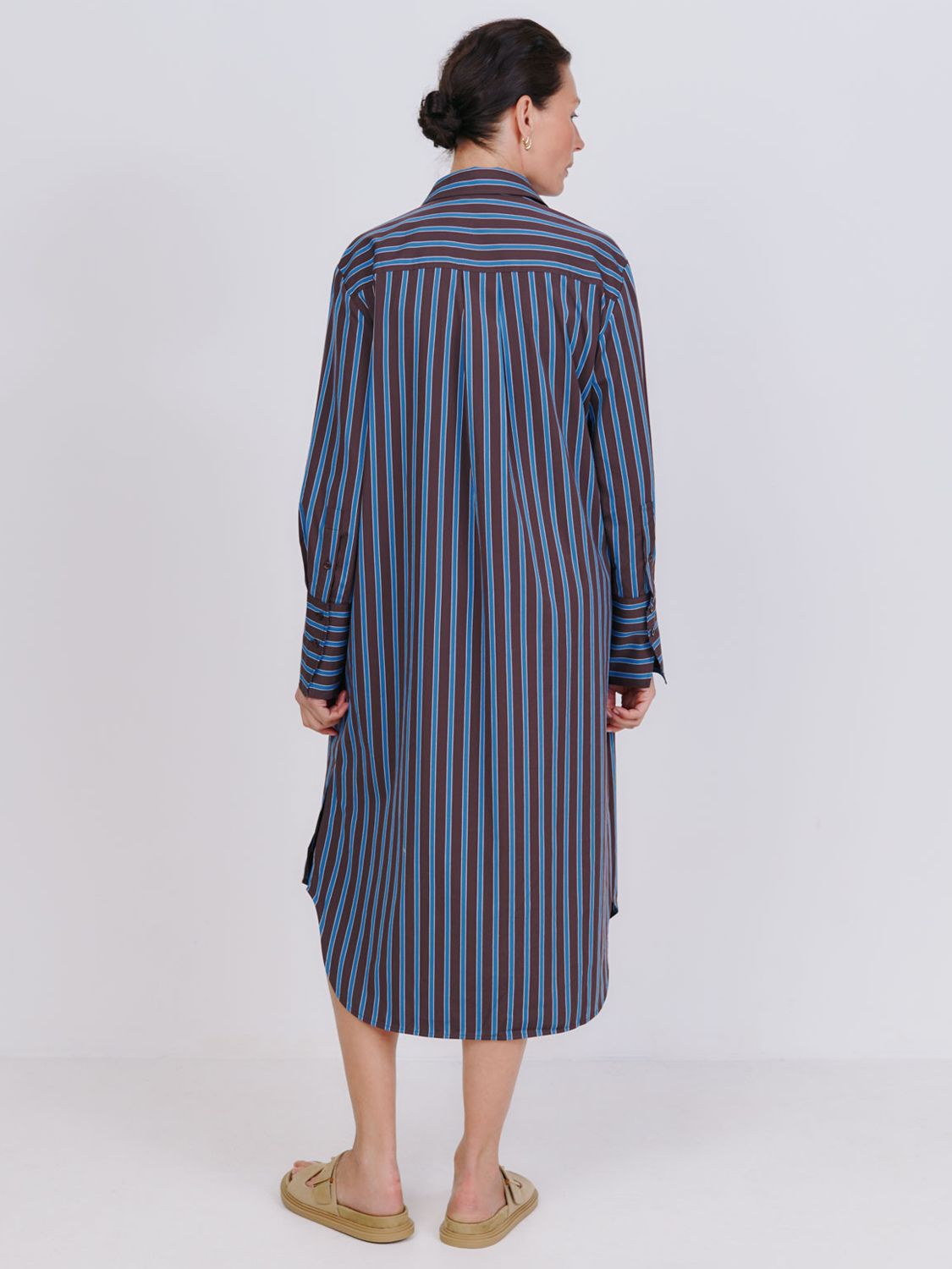 Vivere By Savannah Miller Sid Stripe Midi Shirt Dress, Blue/Brown, 16